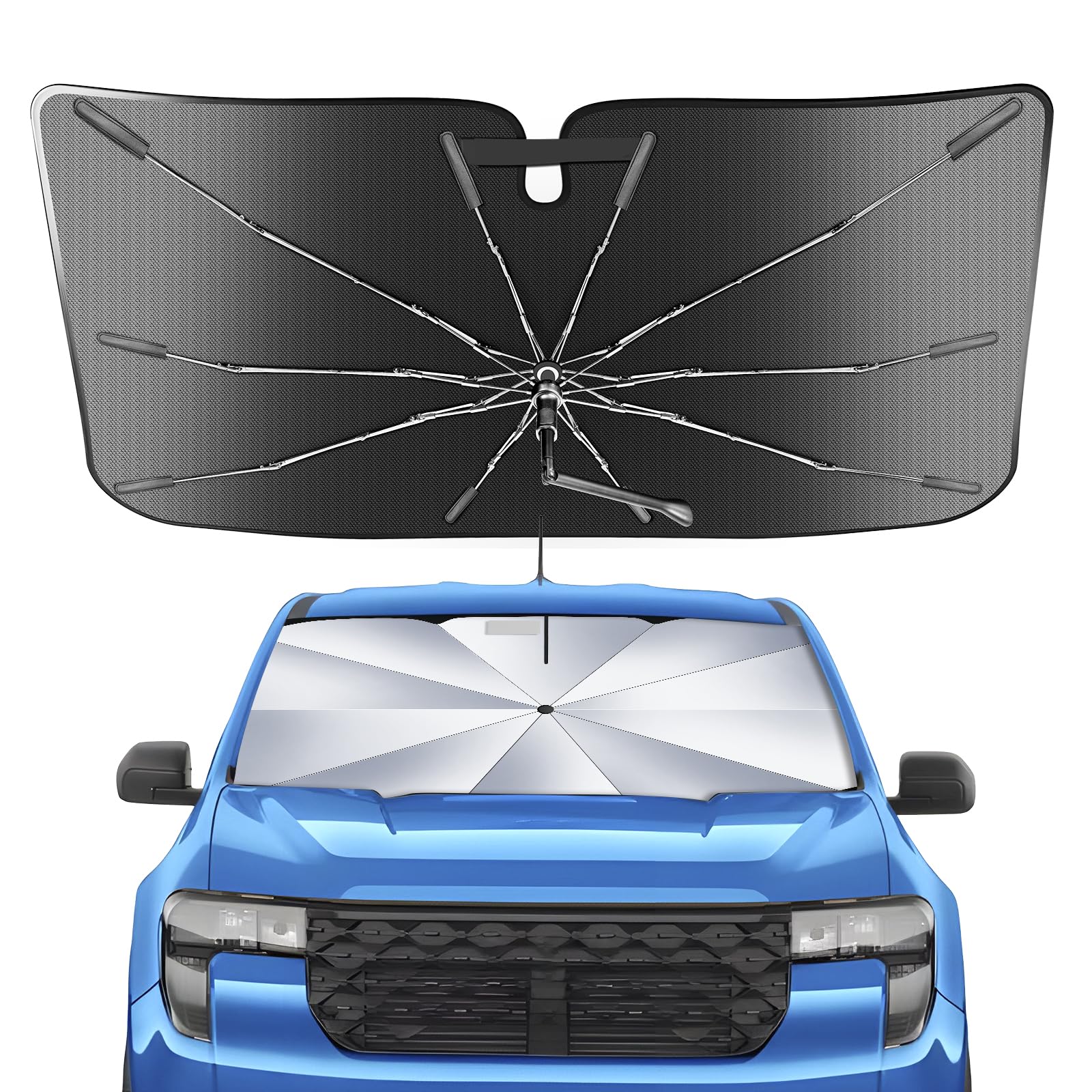 [Upgrade] Portable Ford Maverick 2022-2025 2026 Windshield Sunshade Umbrella [Military-Grade Sturdy] with Carry Bag, 2 in1 Ice C