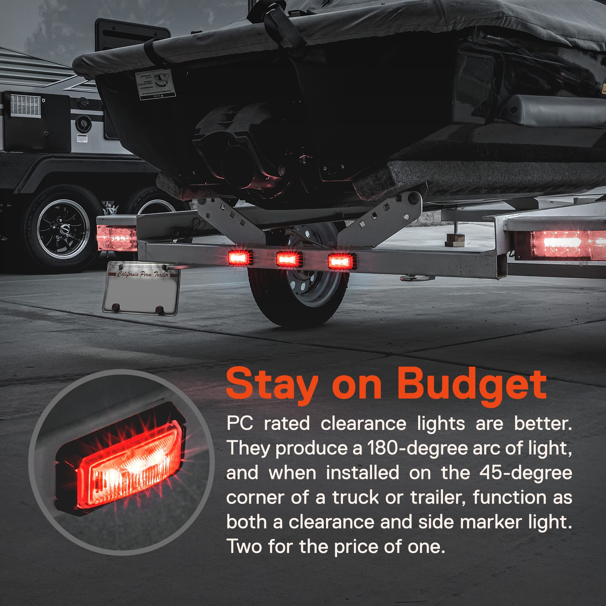 True Mods 2Pc 2.5'' Red Led Trailer Marker Light W/Black Bezel [Dot Fmvss 108] [Sae P2Pc] [Surface Mount] [Waterproof Ip67] Side