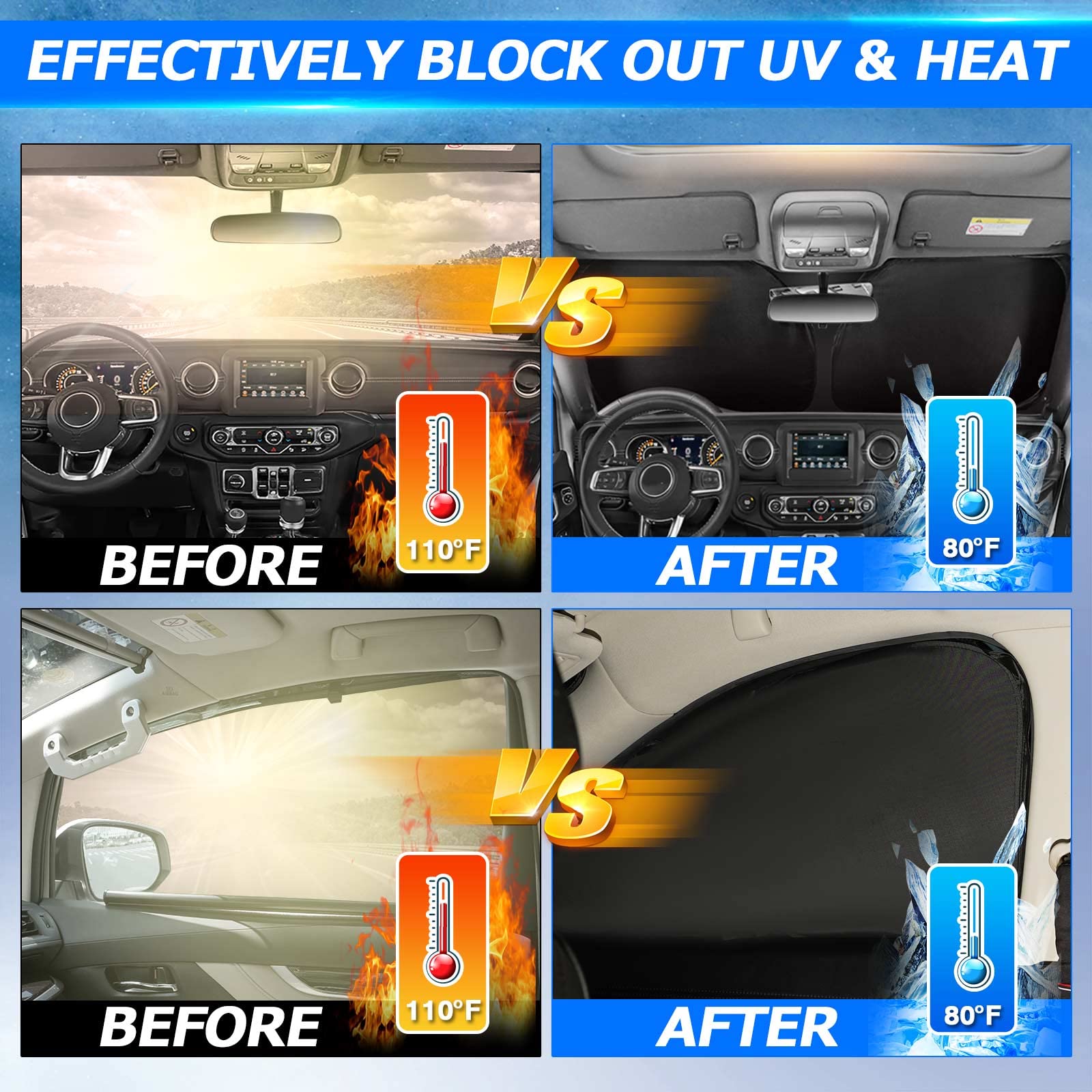Karltys 3Pcs Windshield Sun Shade For 2019-2025 Toyota Rav4, Front And Side Window Sunshade Cover Custom Fit Rav4, Reflective Su