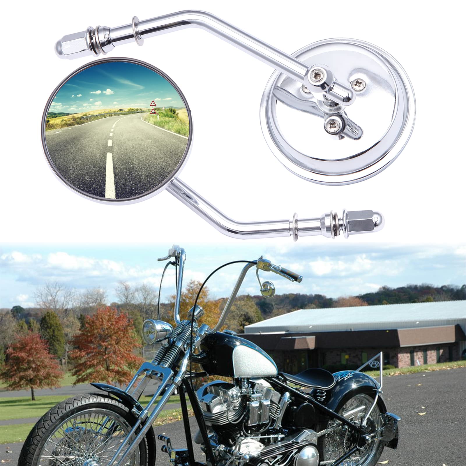 Rich Choices Chrome Motorcycle Round Sportster Mirrors, Iron, Model CB11016, Compatible with Harley Davidson Fatboy, Dyna, Road King