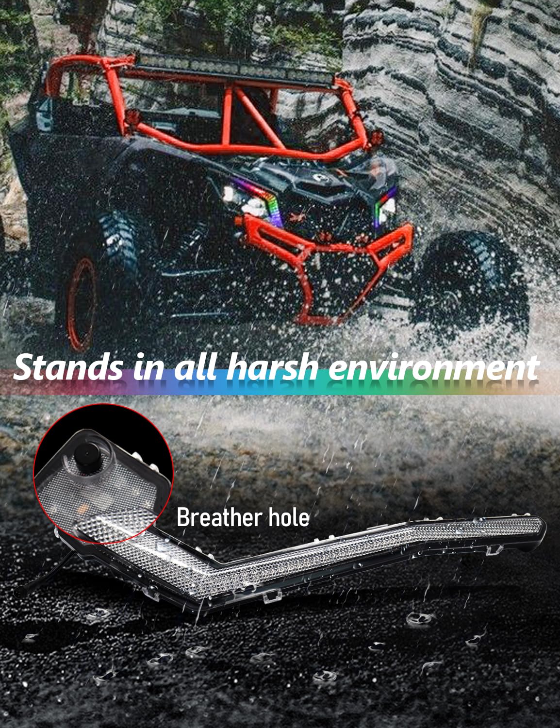 Chelhead X3 Led Fang Lights, RGB APP Remote Controlled, Turning Light Chasing Color Front Signature Light Assembly Compatible wi
