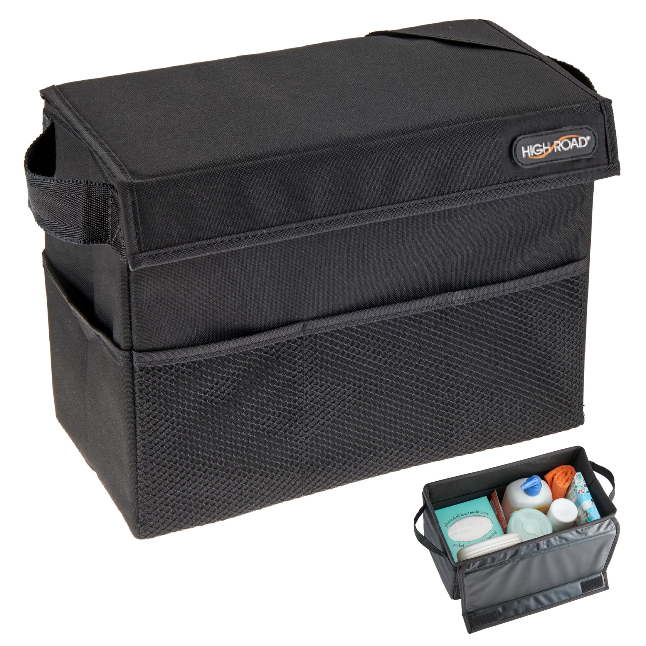 High Road Car Storage Organizer with Lid, Multipurpose Back or Front Seat Auto Console or Trunk Organizer, Univeral Fit in All V