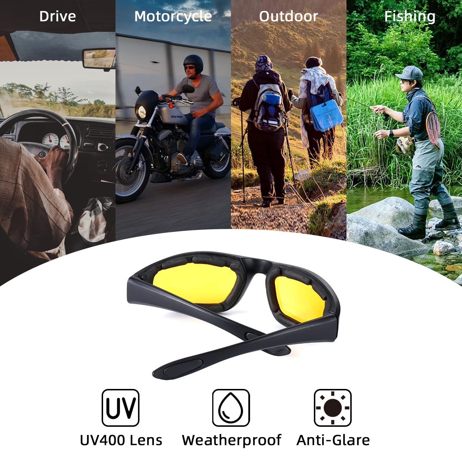 YISUGOOC 4 Pair Motorcycle Glasses Riding Glasses UV Protection Windproof And Dustproof Motorcycle Goggles Foam Cushion Eyeglass