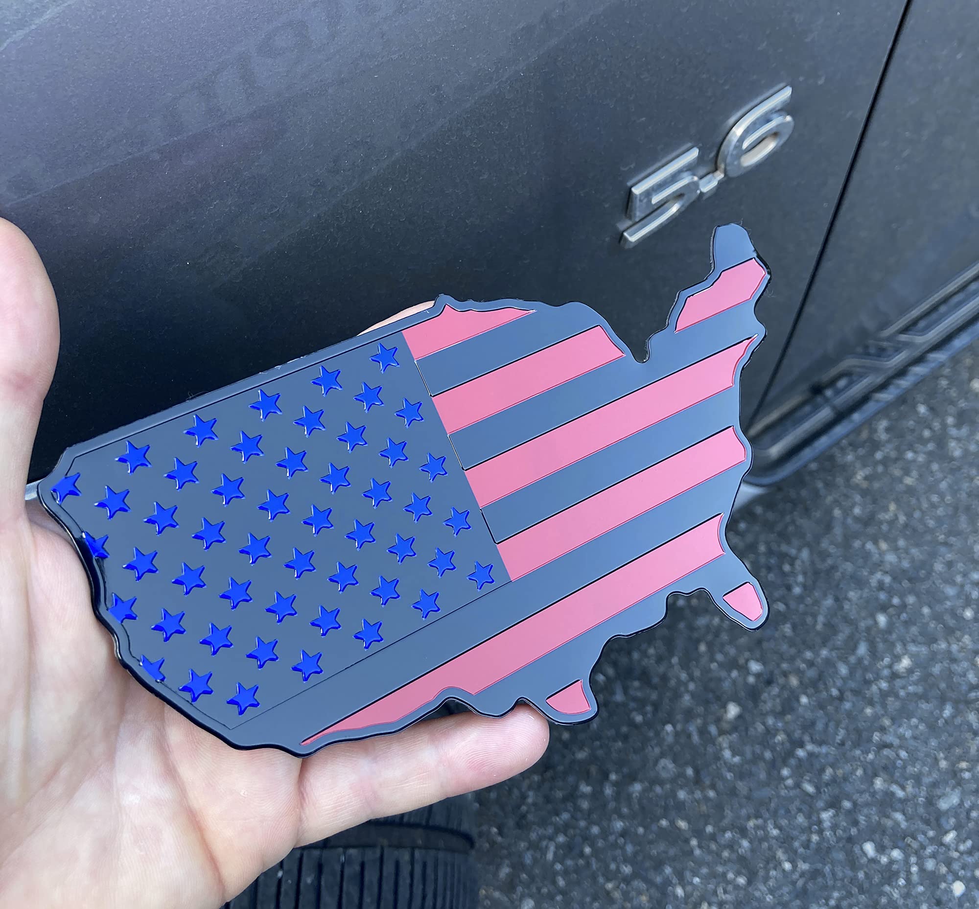 Mull Usa Black Flag Map Auto Fender Emblem For Cars Trucks Laptop Wall (Black Red Blue, 7"X4")