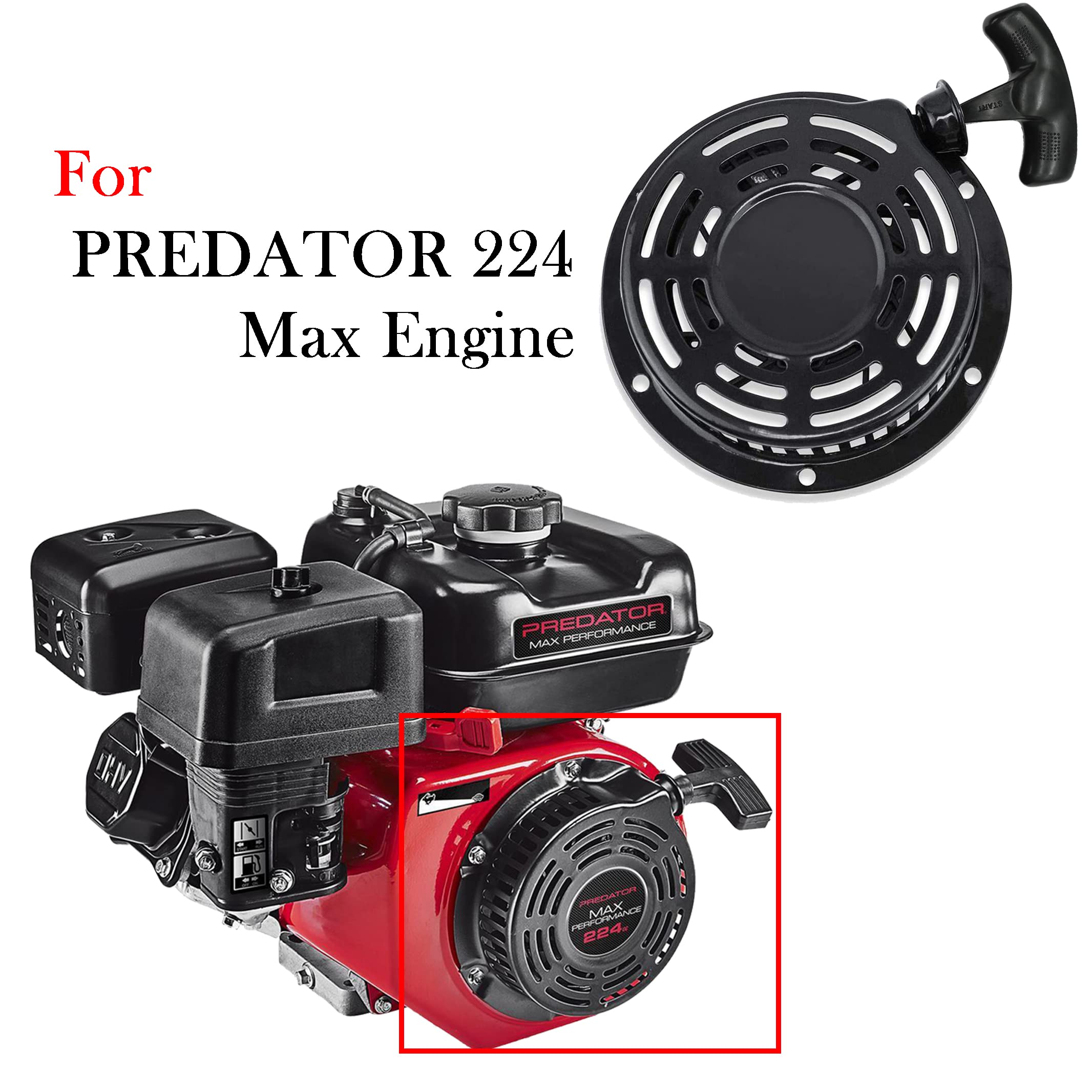 JMCHstore Pull Start Recoil Starter Assembly for Predator 224 max Performance Engine 6.6 HP (224cc) OHV Replacement Parts w/New