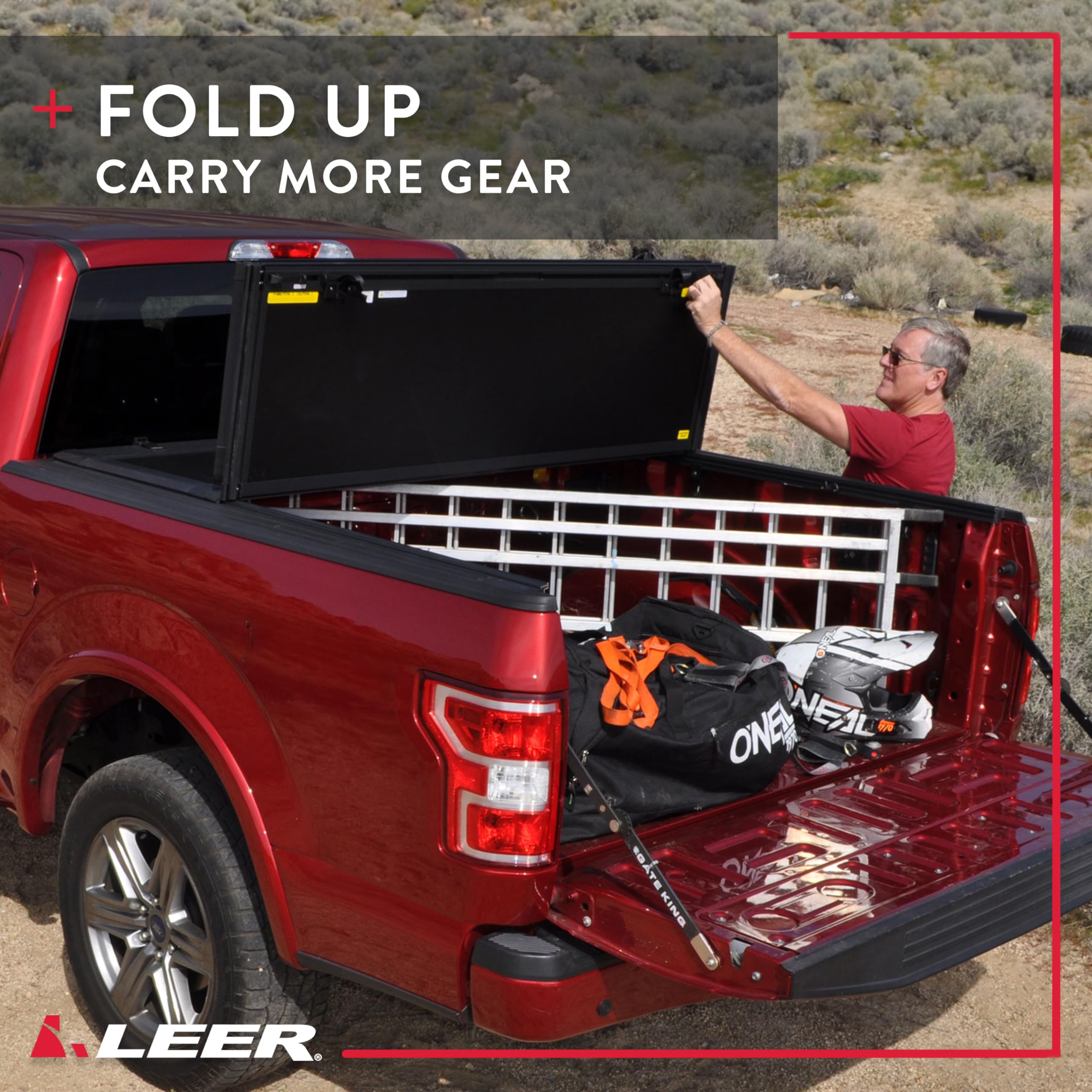 Leer Hf350M Tri-Folding Truck Bed Tonneau Cover, Fits Dodge Ram Without 60/40 Tailgate, Years 2019-2023, 5'7 Truck Bed, Black