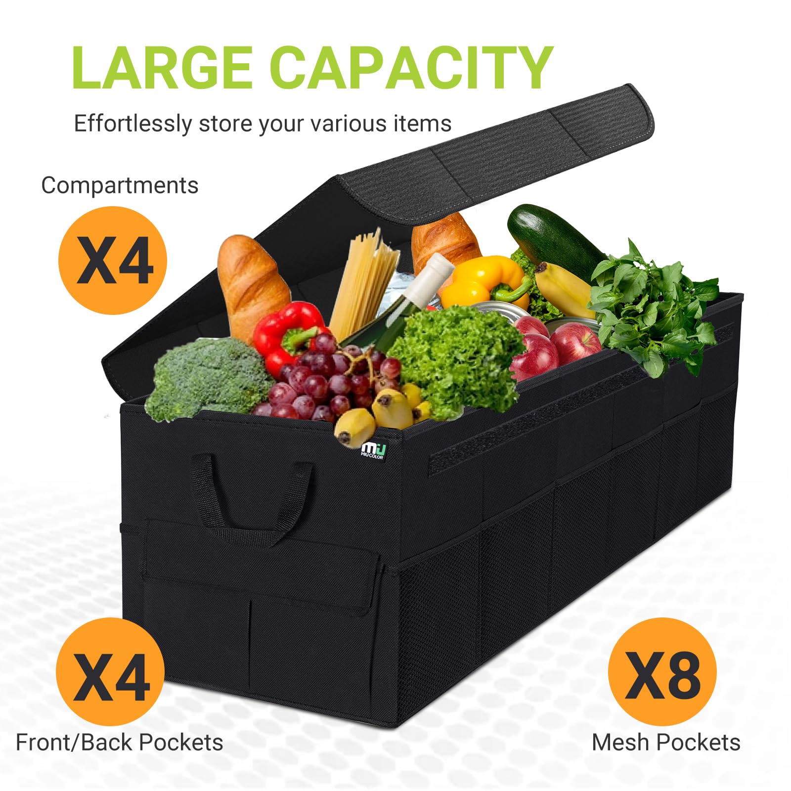 Miu Color Trunk Organizer For Suv (Black 4 Compartments, Extra Large)