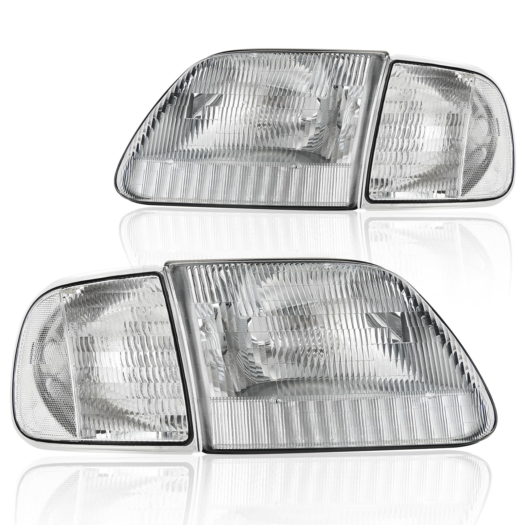 AUTOSAVER88 Headlight Assembly kit Compatible with 1997-2003 Ford F150/1997-2002 Ford Expedition Pickup Headlamp Replacement Cle