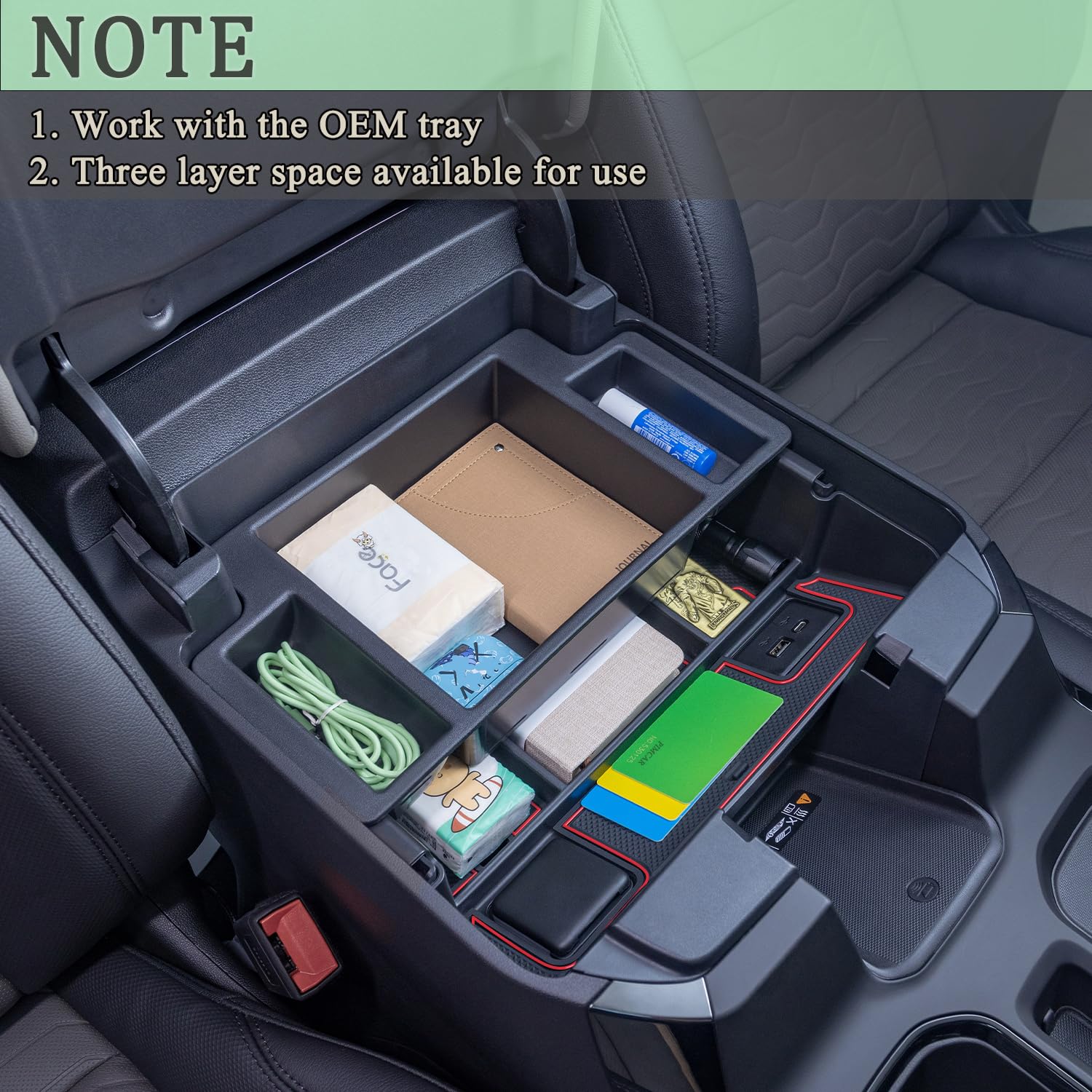 PIMCAR Center Console Organizer for 2023-2025 Chevy Silverado/GMC Sierra 1500/2500HD, Red, Full Console w/Bucket Seats Only
