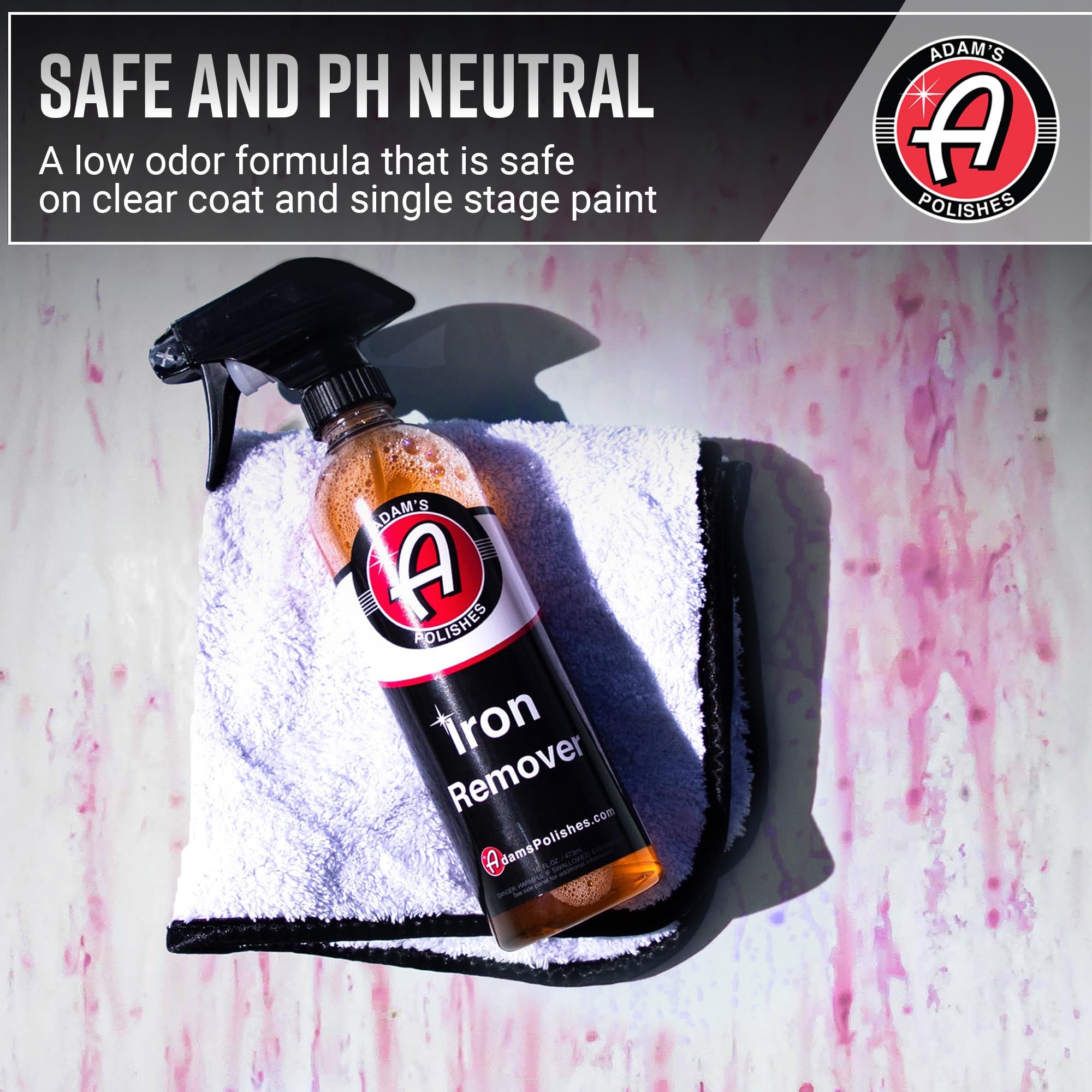 Adam's Iron Remover Spray - 16oz for Car Detailing, Removes Iron Particles, Orange, Model 55001030017