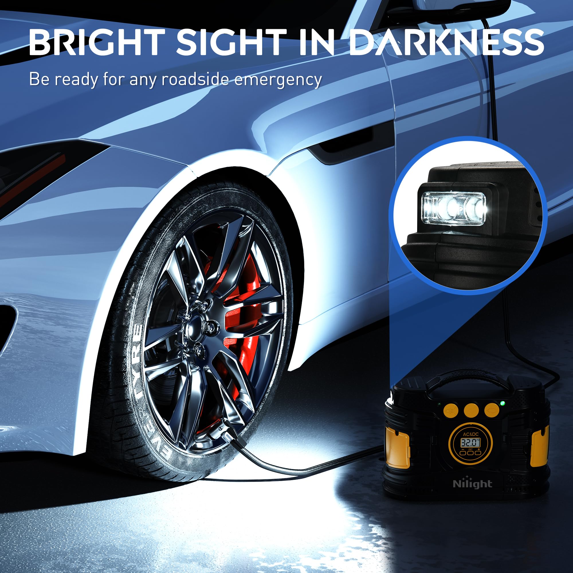 Nilight Tire Inflator Portable Air Compressor Dual Power For Car 12V Dc And Home 110V Ac Tire Pump W/Tire Pressure Gauge Fast In