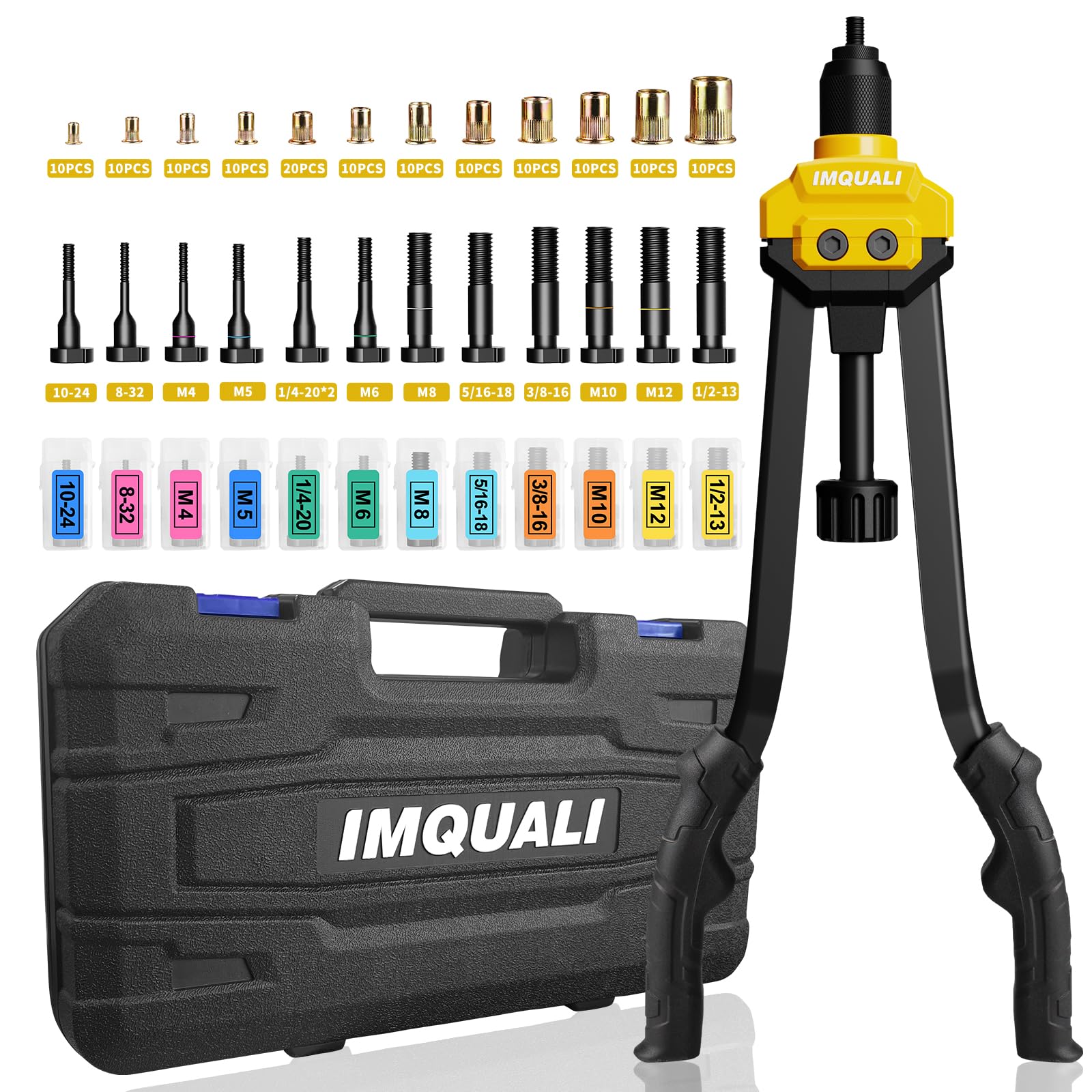 Imquali Rivet Nut Tool Rivet Nut Kit, 16 '' Rivnut Tool Kit With 13 Metric & Sae Mandrels Rivet Nut Assortment Kit With 130 Rive