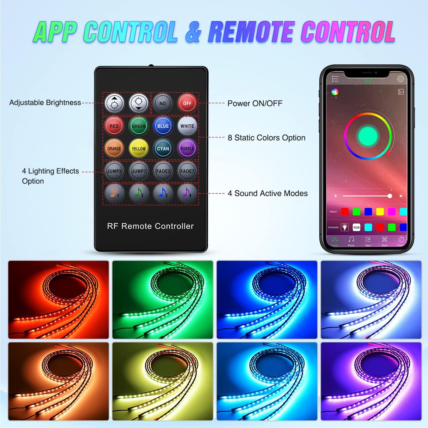 Nilight 4Pcs Car Underglow Neon Accent Strip Lights 256 Leds Rgb Multi Color Diy Sound Active Function Music Mode With App Contr