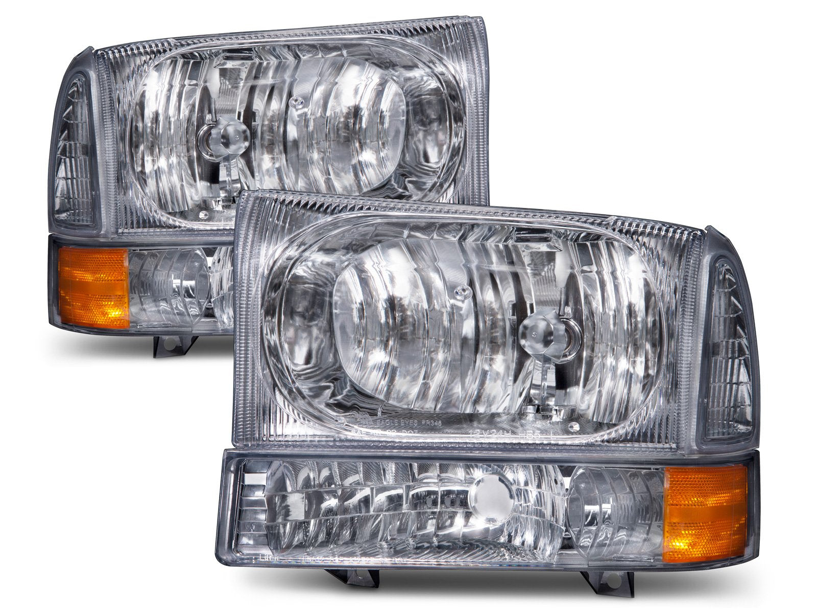 Headlightsdepot Chrome Headlight Park Signal Light Set Compatible With Ford Excursion F-250 F-350 F-450 F-550 Super Duty Excursi