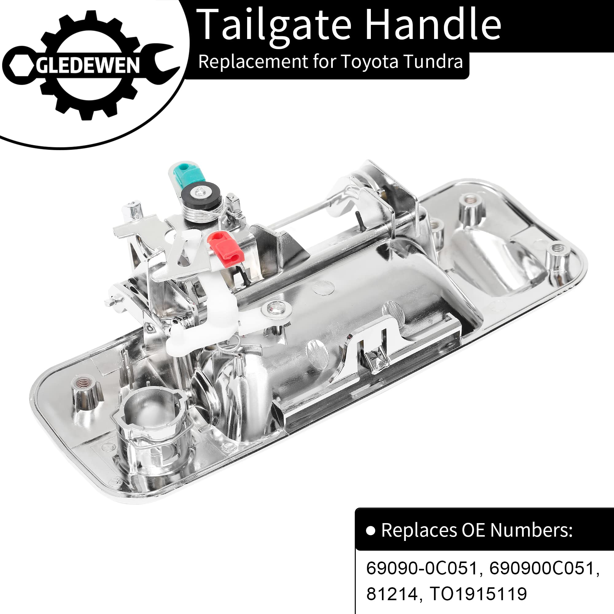 Gledewen Chrome Tailgate Door Handle, Compatible With 2007-2013 Toyota Tundra, Exterior Rear W/Camera Hole | Replaces 69090-0C05