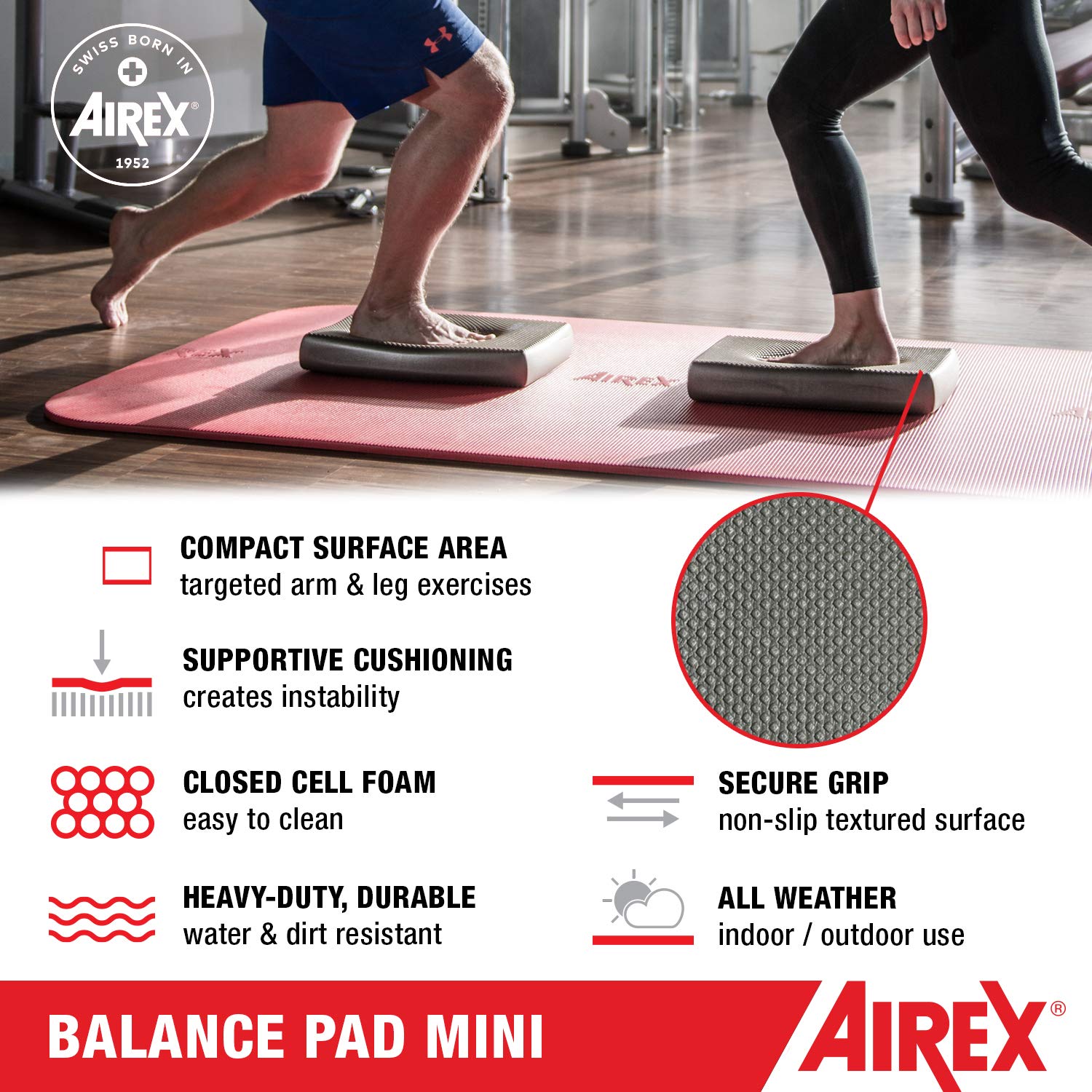 AIREX Balance Pad - Mini Foam Exercise Mat for Yoga, Pilates, Stability, Lava, Model 05-63003