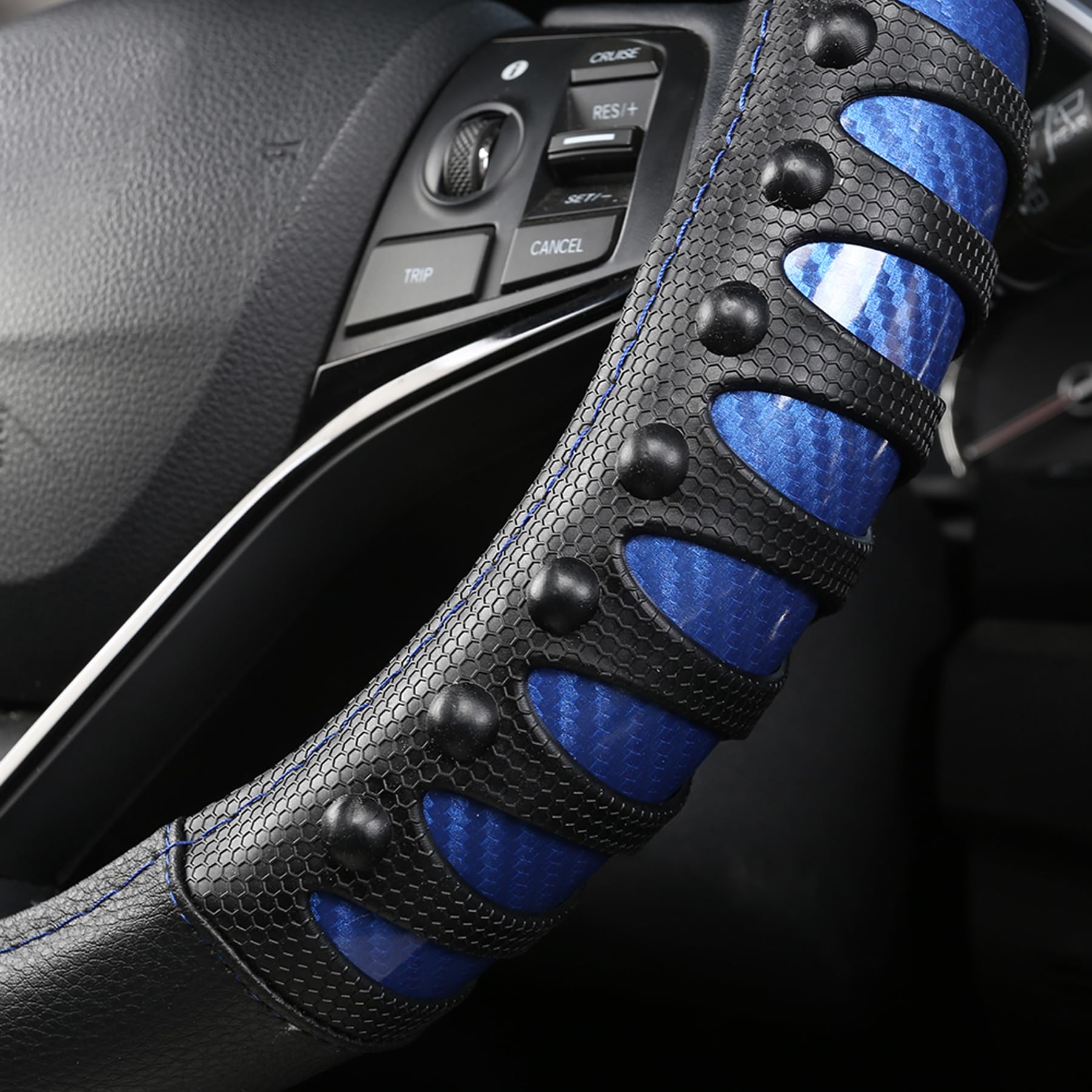 West Llama Microfiber Leather Car Steering Wheel Cover For Men Women,Universal Fit 15.5-16 Inch(Leather Nails-Blue+Black-Large S