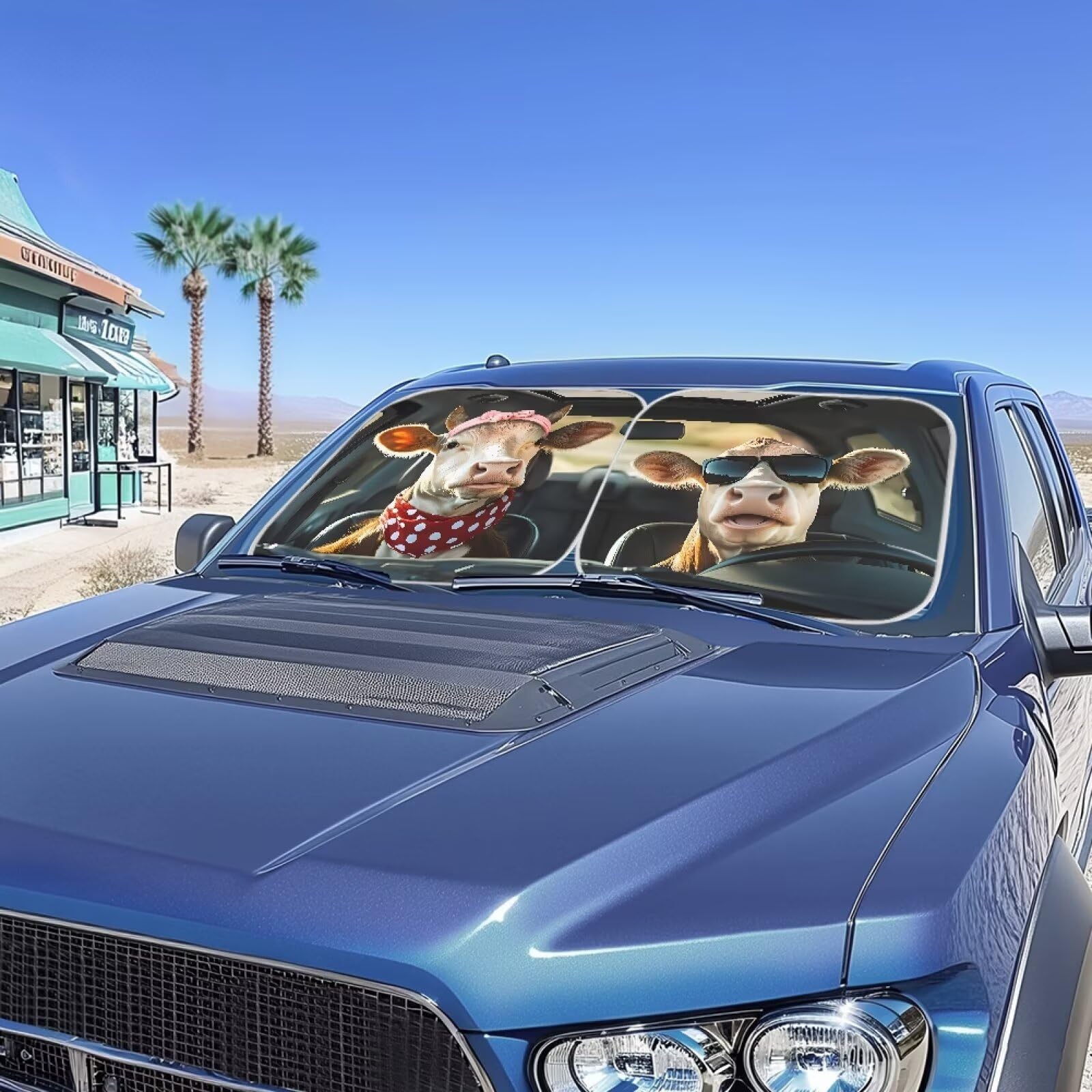 Renewold Funny Cow Animal Driving Car Windshield Sun Shade Auto Front Window Sunshade Keep Vehicle Cool Sun Visor Shield For Mos