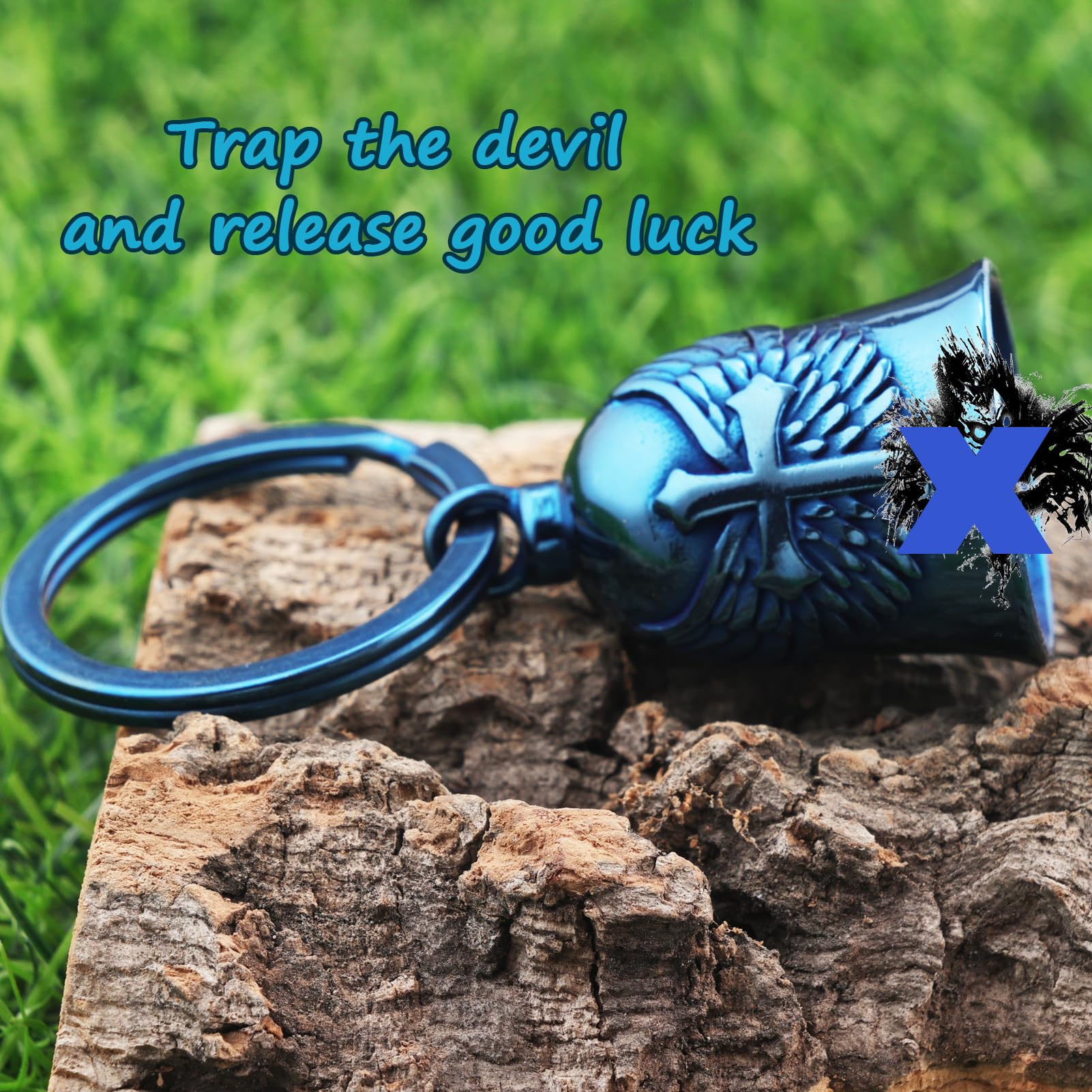 AilRabbit Motorcycle Cross Bell Key Chain - Large Blue Stainless Steel & Titanium Steel, Model 768472182753