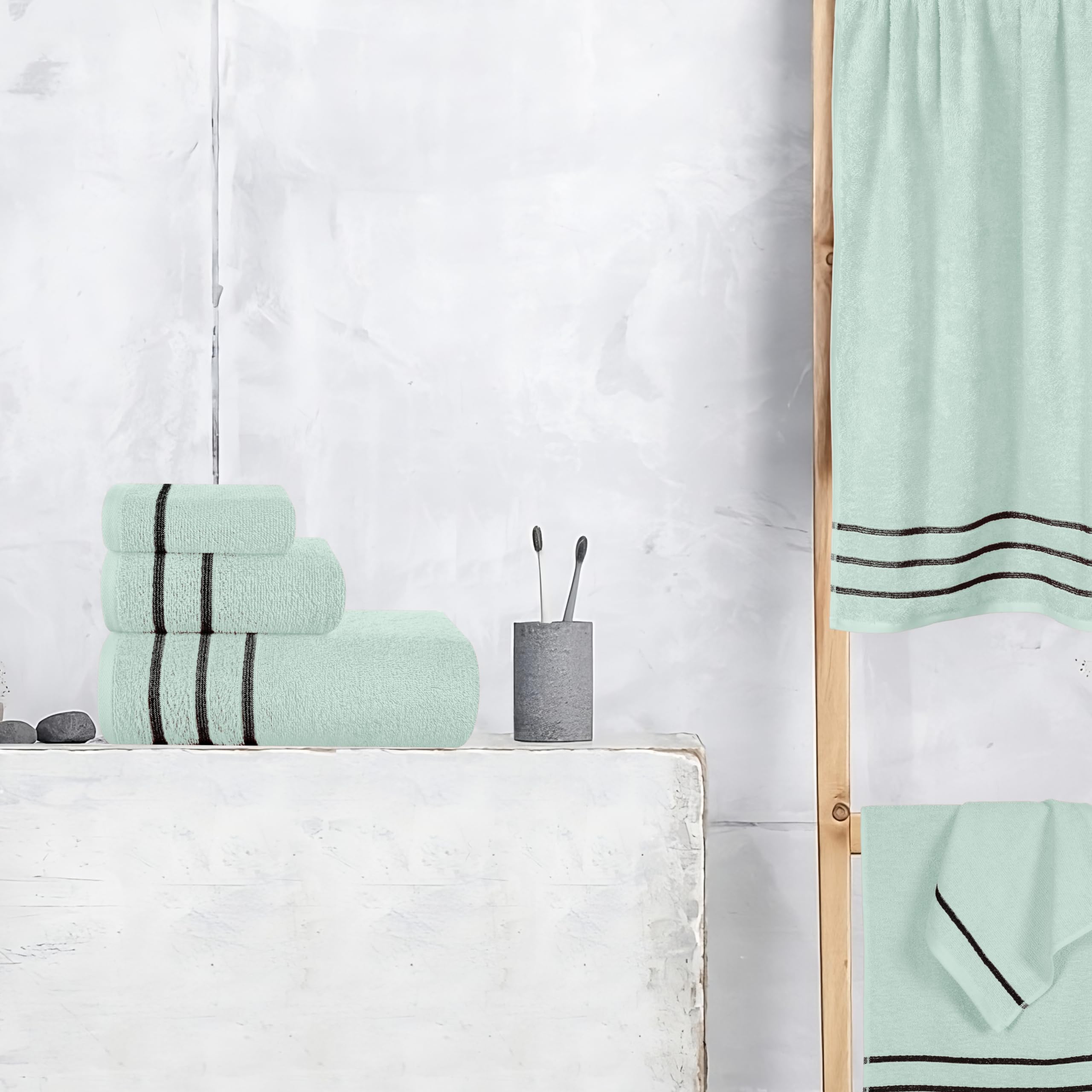Myown Ultra Soft 6 Pack Cotton Towel Set, Contains 2 Bath Towels 28X55 Inch, 2 Hand Towels 16X24 Inch & 2 Wash Coths 12X12 Inch,