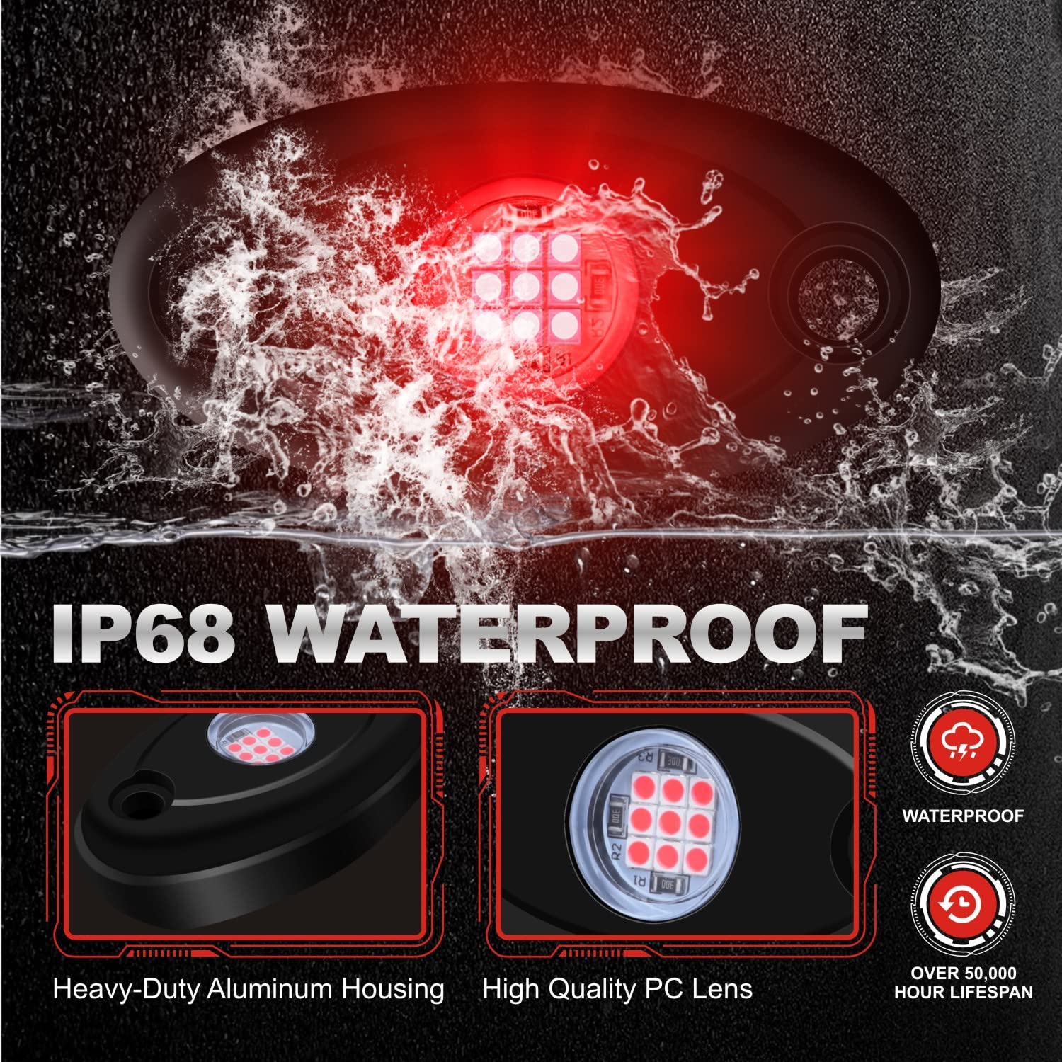 Ly8 Led Rock Lights 8 Pods Red For Truck Atv Utv Suv Motorcycle Car Boat Shockproof Waterproof Underbody Glow Neon Trail Rig Fender Lighting