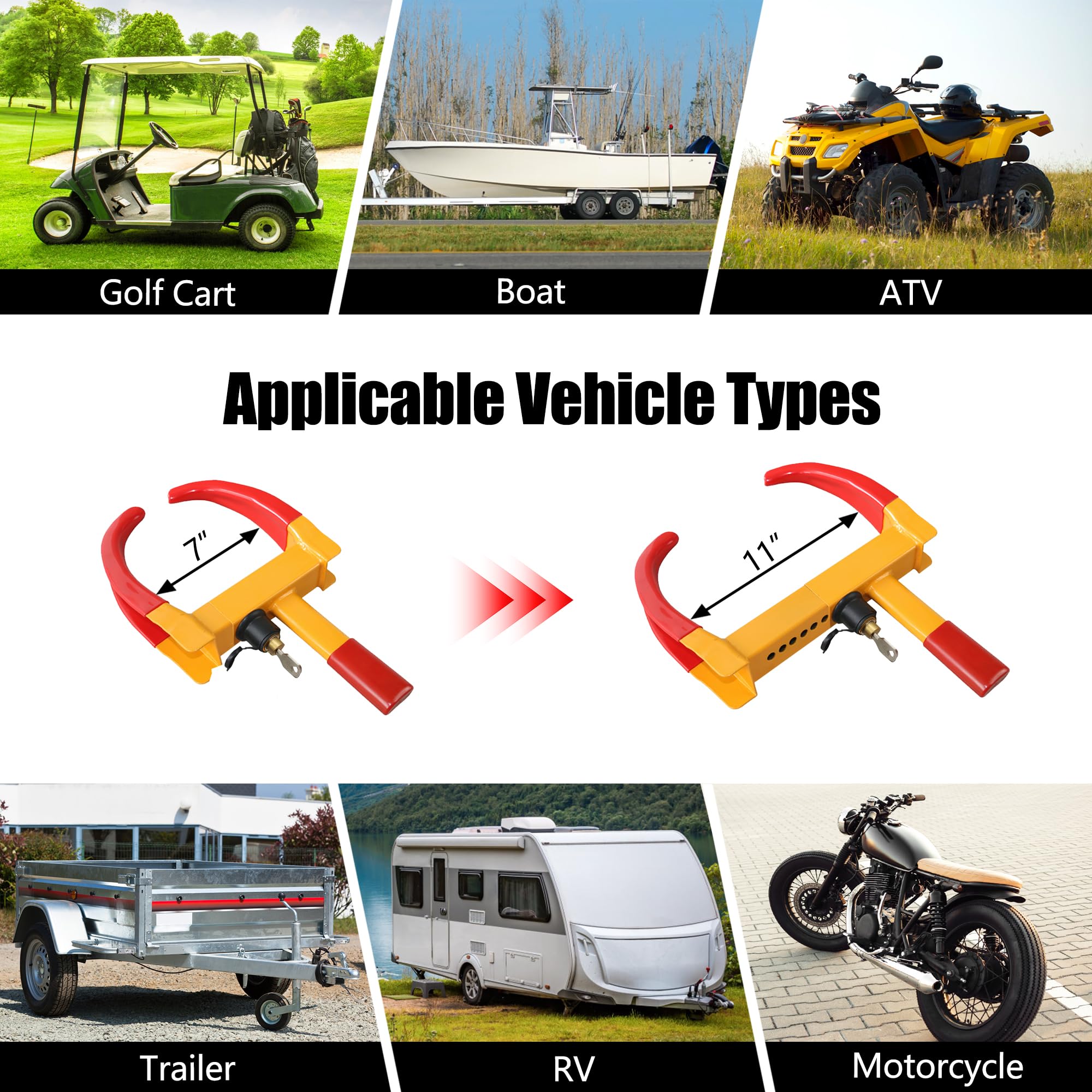 Kaycentop Universal Wheel Lock, Security Trailer Wheel Lock, Tire Lock Anti Theft For Trailers Golf Cart Suv Boat Atv Motorcycle