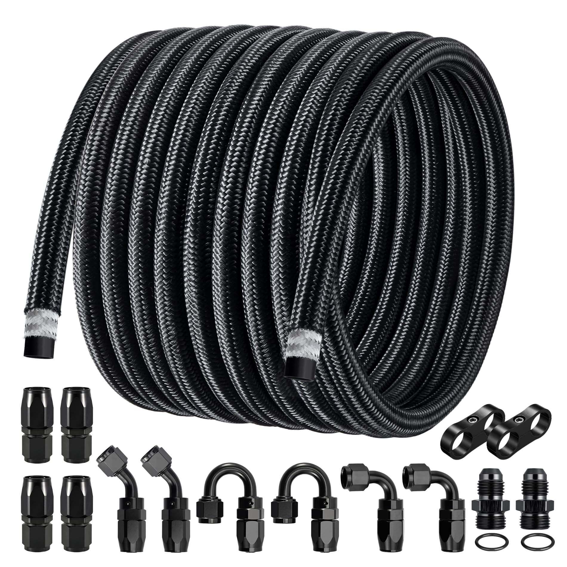 EVIL ENERGY 6AN Fuel Line Kit, AN6 Nylon Stainless Steel Braided Fuel Line Hose, with 14 PCS Fitting Adapter CPE Transmission Li