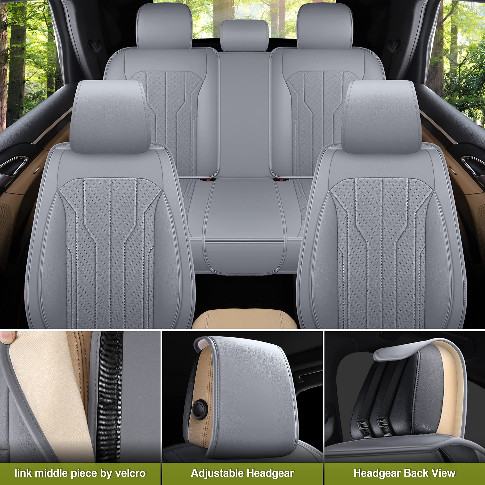 Aoog Leather Car Seat Covers, Leatherette Automotive Seat Covers For Cars Suv Pick-Up Truck, Non-Slip Vehicle Car Seat Covers Un