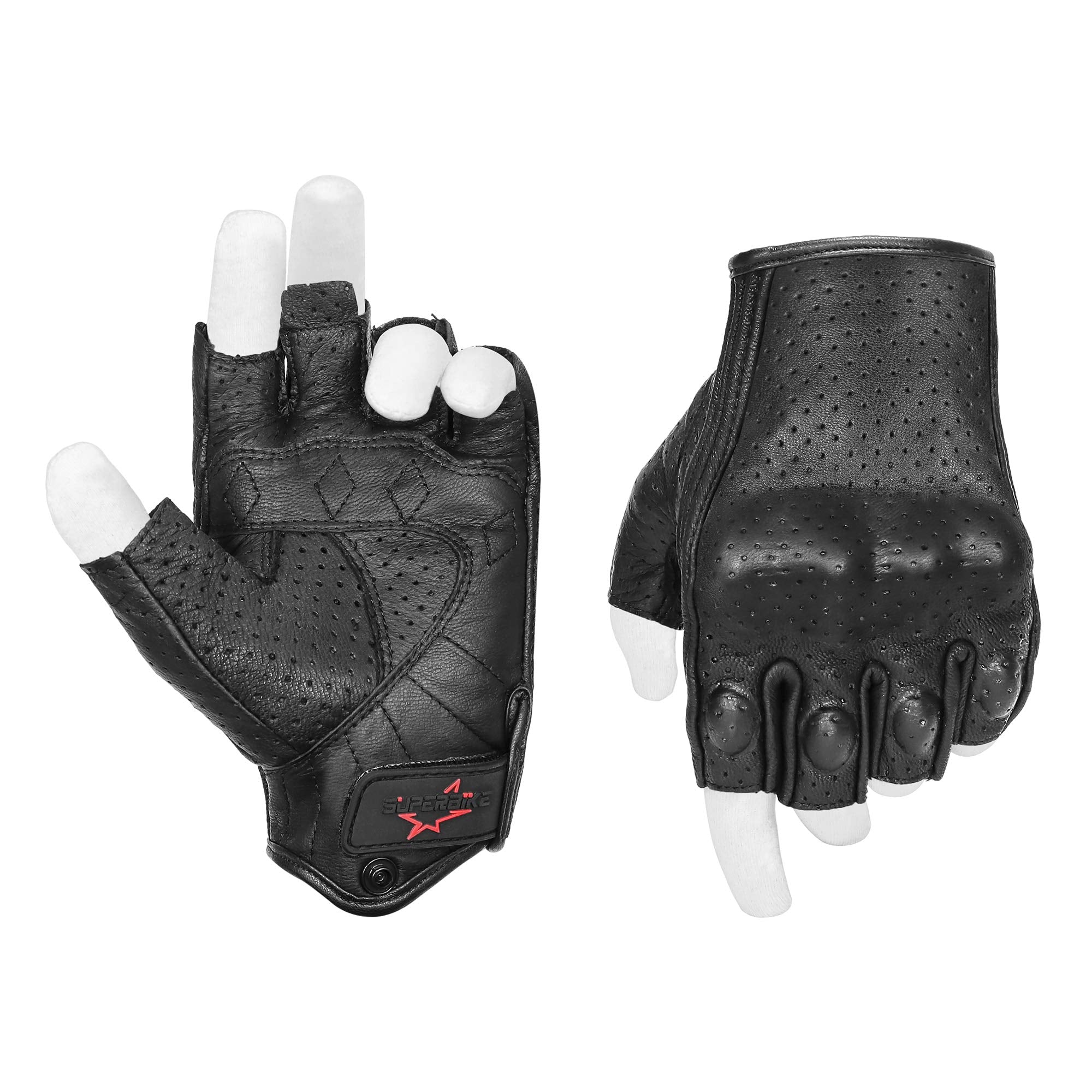 Superbike Fingerless Motorcycle Gloves Mens Leather Motorcycle Racing Gloves Hard Knuckle Armored(G11-Black,Xl)