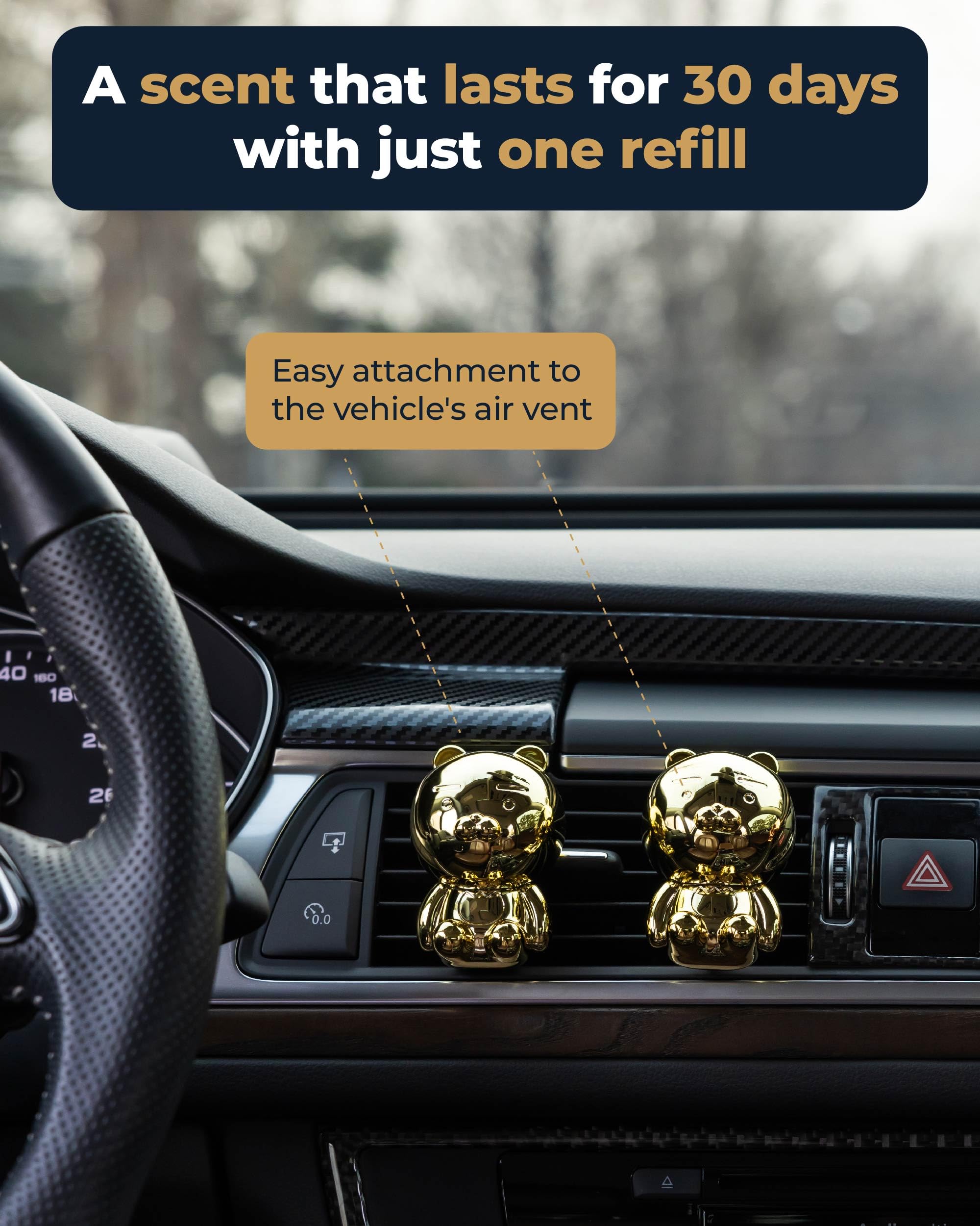 Aura Car Air Freshener Vent Clip, Gold Ryan (2 Scents, 0.07Fl Oz*2) - Long-Lasting Odor-Fighting Scent. Kakao Friends Figurine.