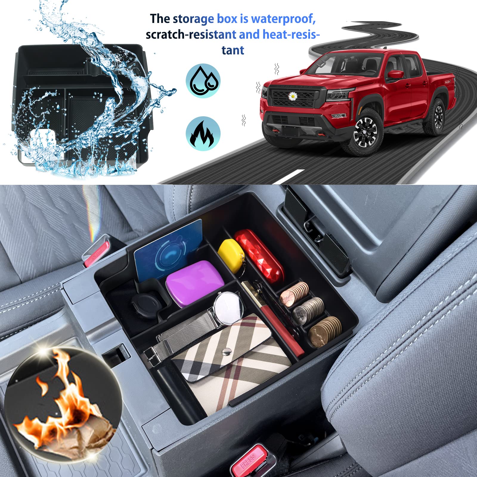SHAOHAO Center Console Organizer Tray for 2022-2026 Nissan Frontier, Rubber, Black