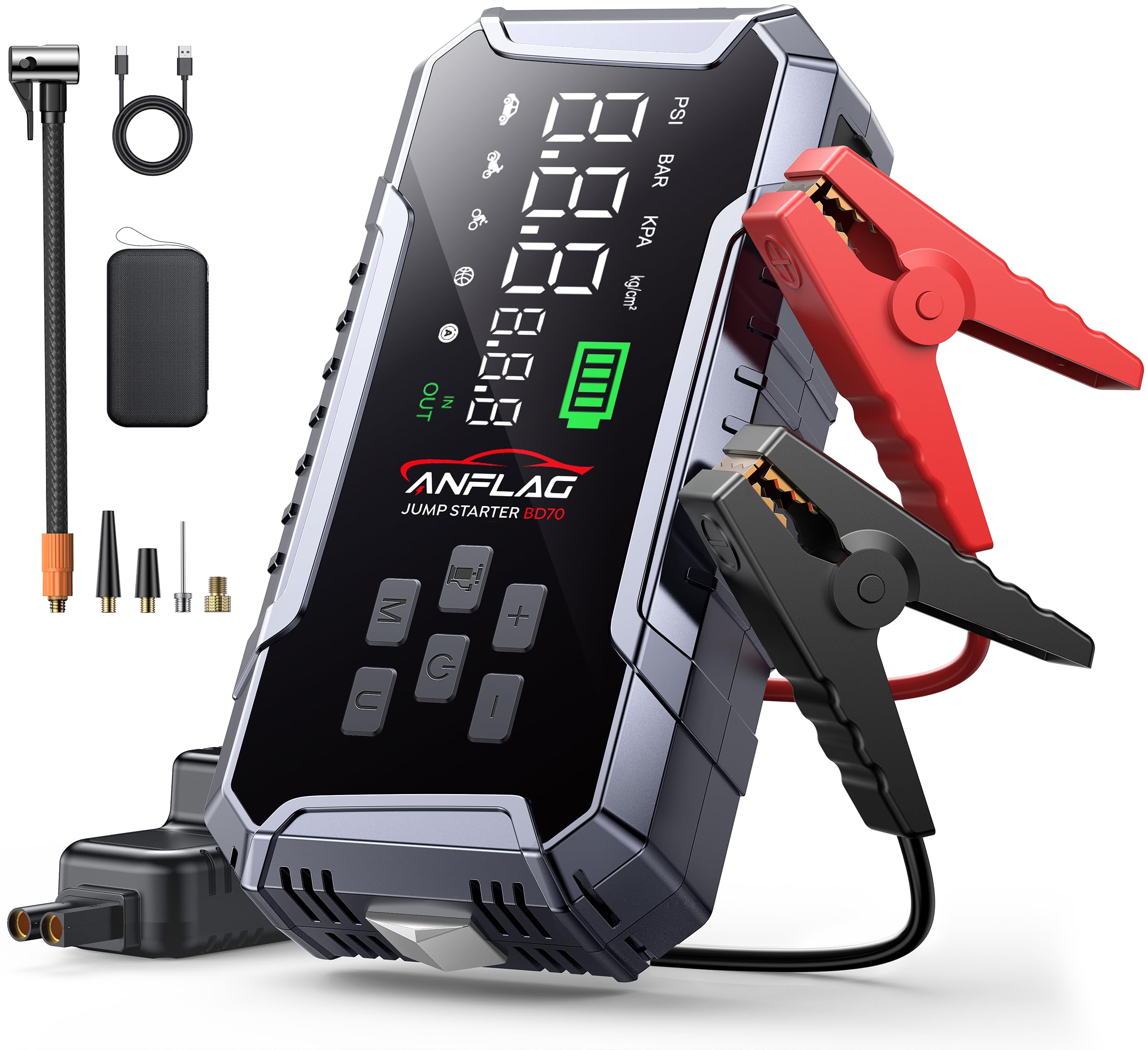 ANFLAG Car Jump Starter with Air Compressor 160PSI, 7000A Car Battery Jumper Starter Portable 12V Jump Box(All Gas/12L Diesel), 