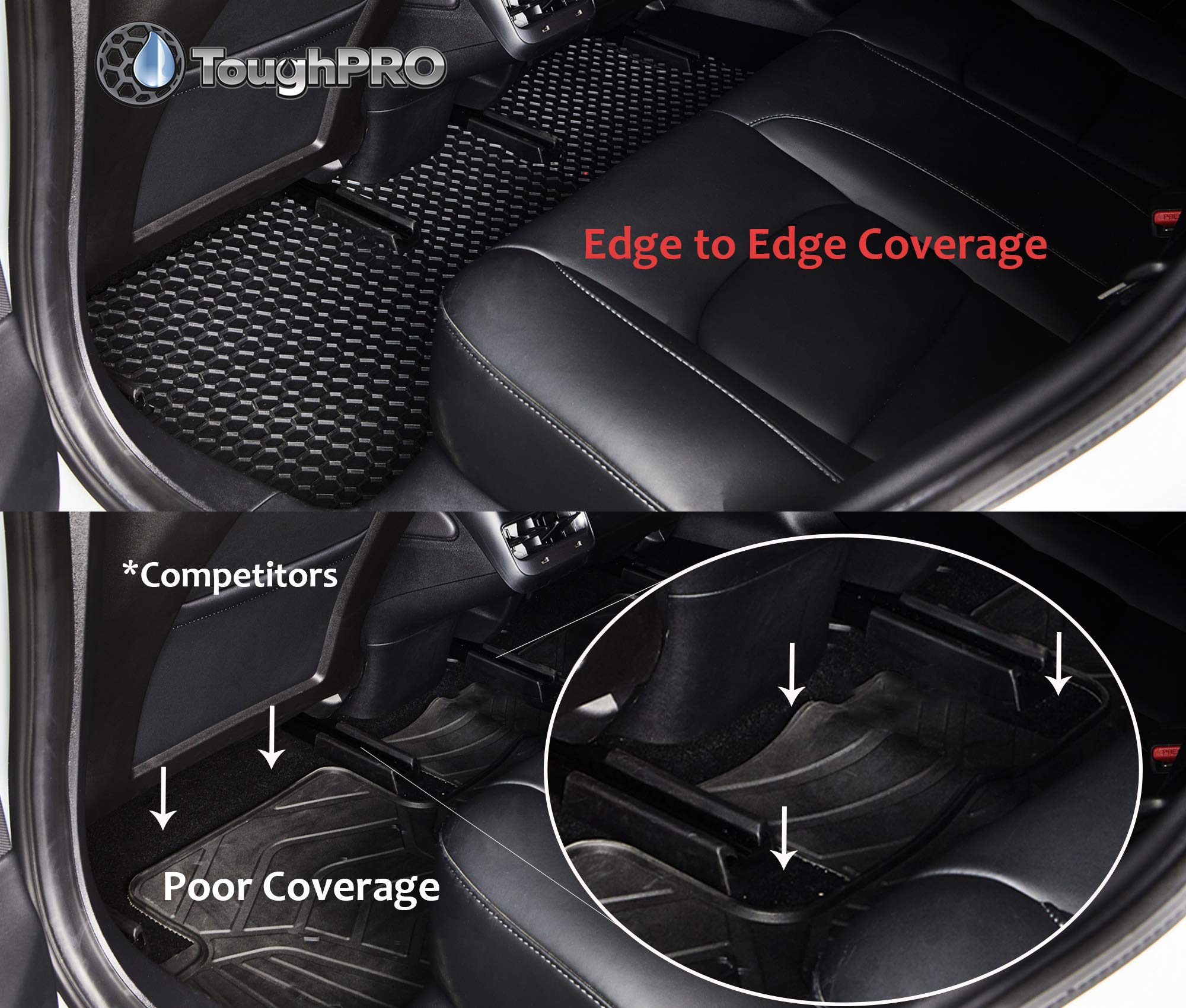 Toughpro Floor Mats Accessories Set (Front Row + 2Nd Row) For Tesla Model 3 All Weather Heavy Duty (Made In Usa) Black Rubber Ma