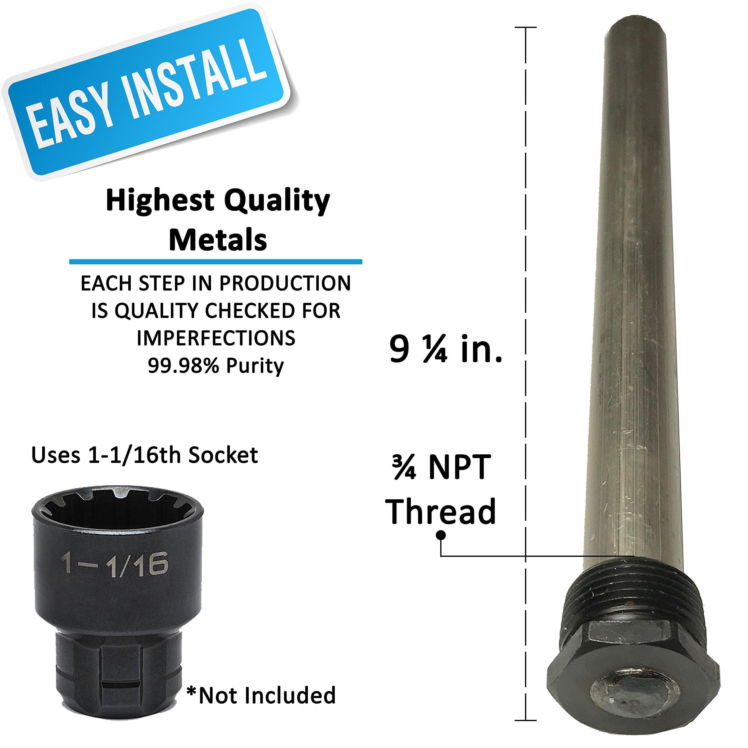 Rv Water Heater Anode Rod - Magnesium Anode Rod Suburban Water Heaters Suburban & Morflo - 9.25''Long & 3/4'' Thread - Long Last