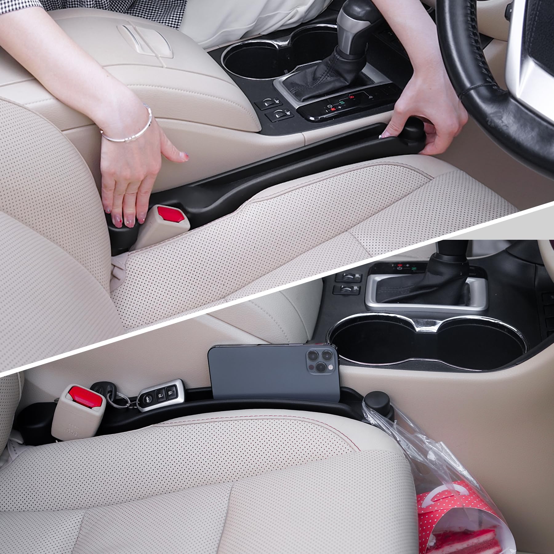 Car Seat Gap Filler Set Of 2, Soft Foam Multifunctional Seat Side Gap Filler With Organizer & Hook Function, 3In1 Gap Stopper Un
