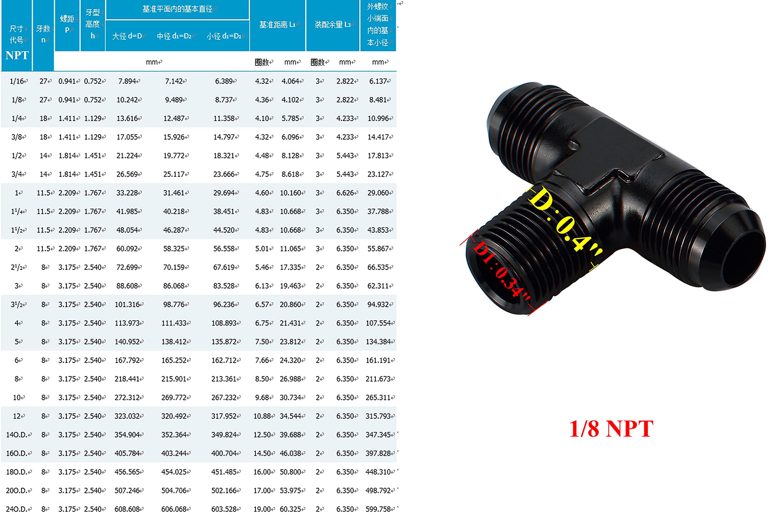 Ac Performance Aluminum -3 An An3 Male Flare To 1/8' Npt On Side Branch Tee, Male Union Hose Tee Adapter Connector Fitting, Black (2 X 3An To 1/8 Npt)