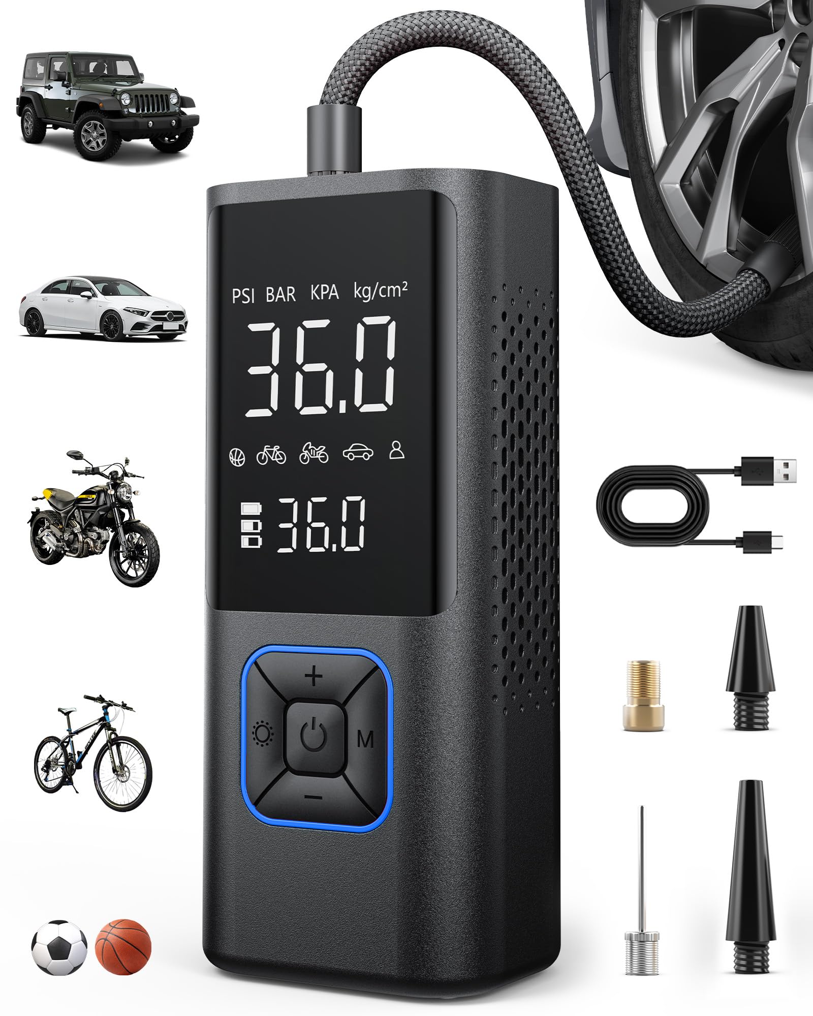 Powools Cordless Tire Inflator Portable Air Compressor - 150Psi Air Pump With Auto Shutoff Function For Car Tires, Inflatables,