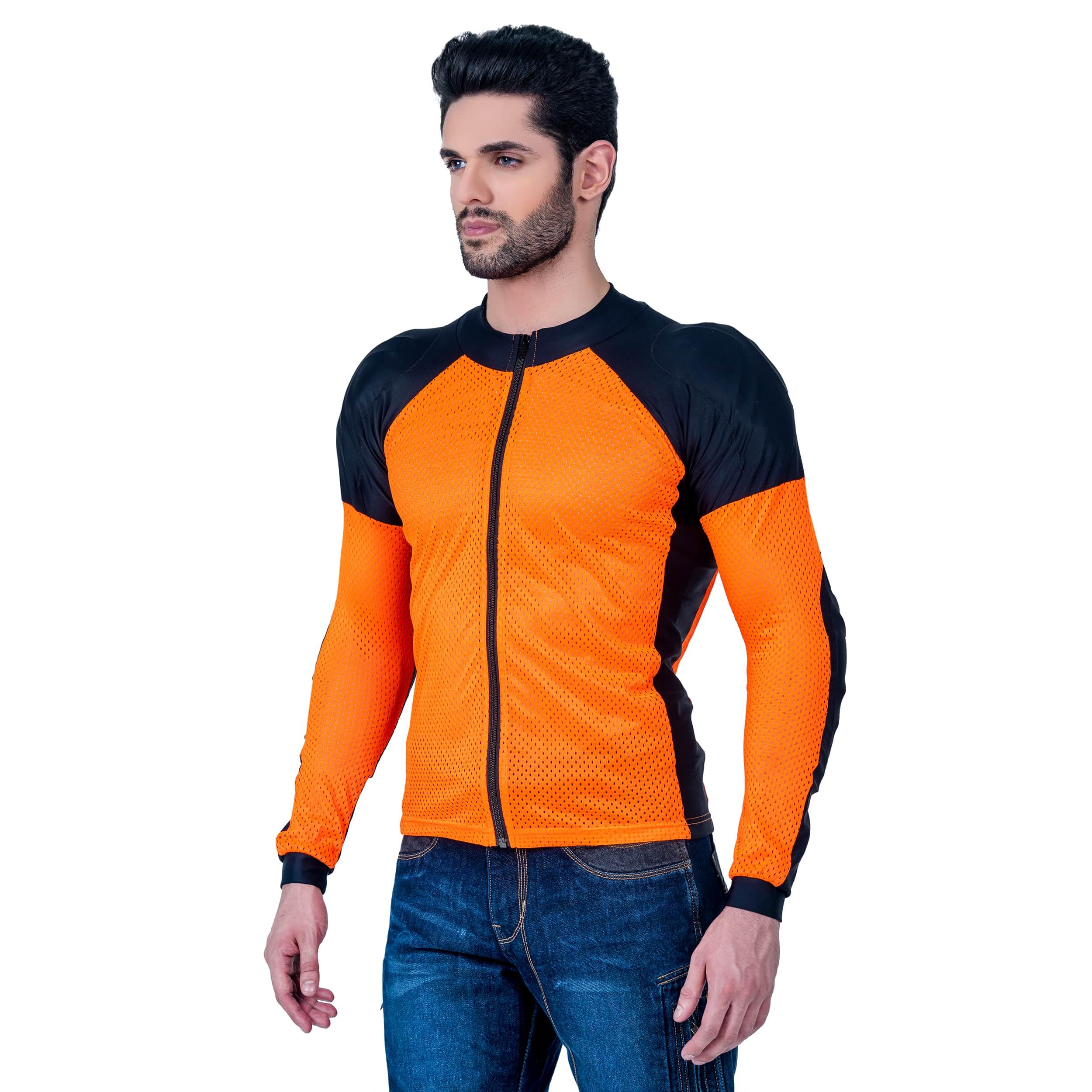 Wicked Stock Men'S Orange 4Xl Motorcycle Mesh Shirt - Ce Level2 Armored - Summer Motorcycle Shirt