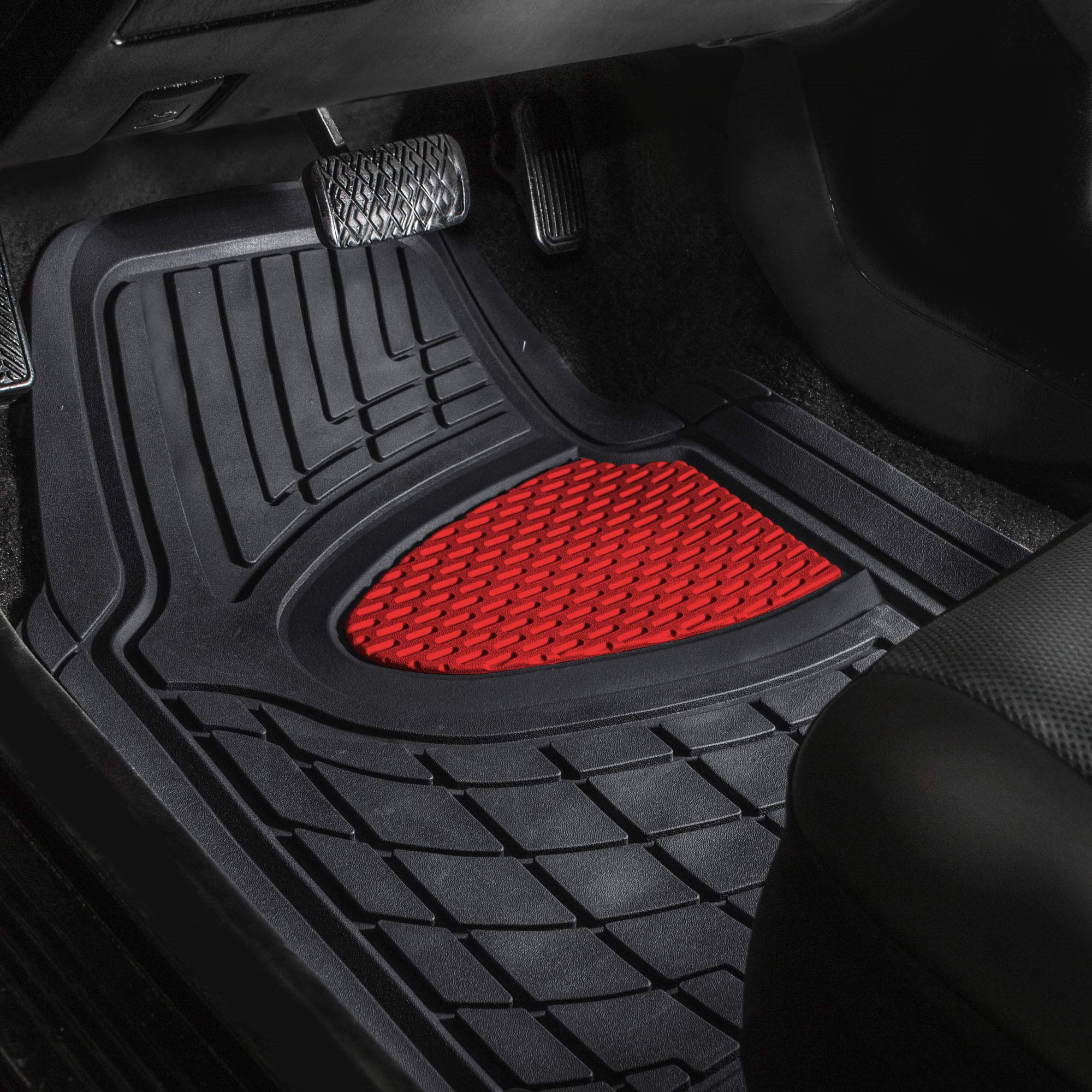 Fh Group Premium Liners Tall Channel Trimmable All Weather Rubber Full Set Car Floor Mats (Red) W. Trimmable All-Season Cargo Li