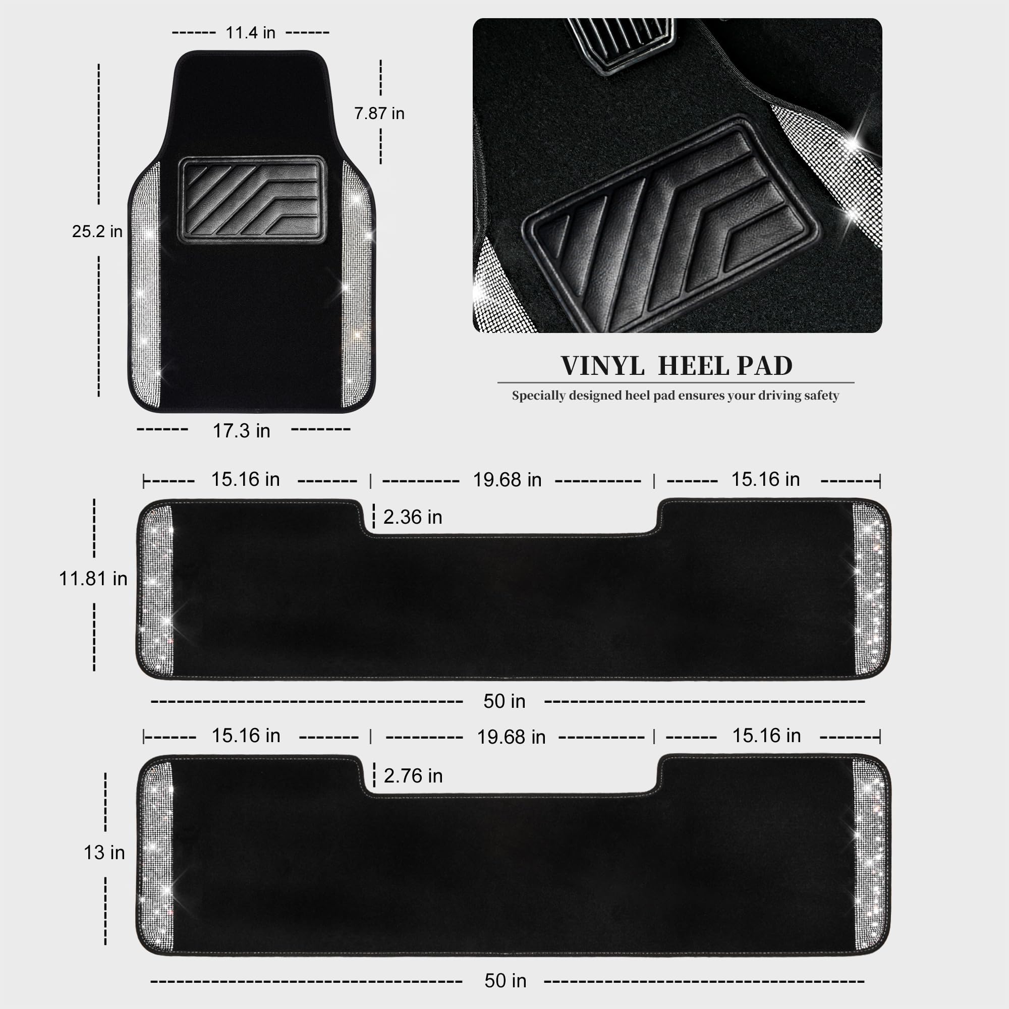 Car Pass Bling Car Mats Shining Diamond Carpet Crystal Rhinestones Sparkly Glitter Floor Mats Anti-Slip Pvc Heel Pad Universal F