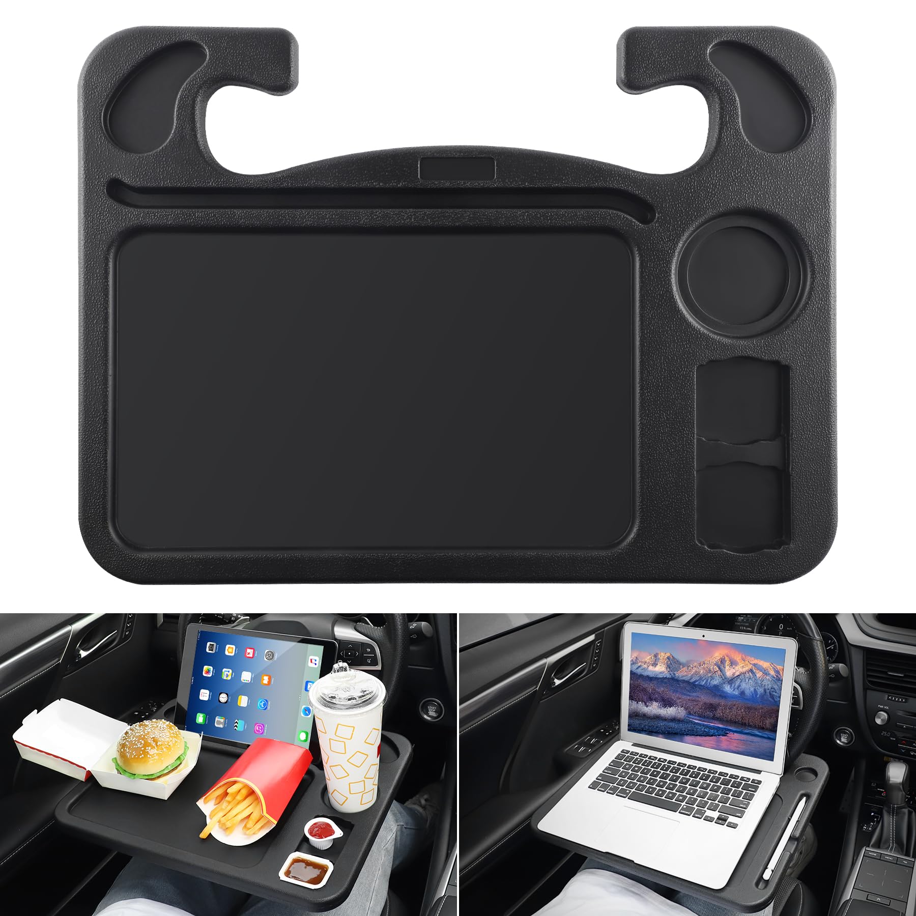 Justtop 4 In 1 Car Steering Wheel Desk For Laptop,Versatile Upgraded Car Seat Tray, Spacious Steering Wheel Table With Tablet Ho