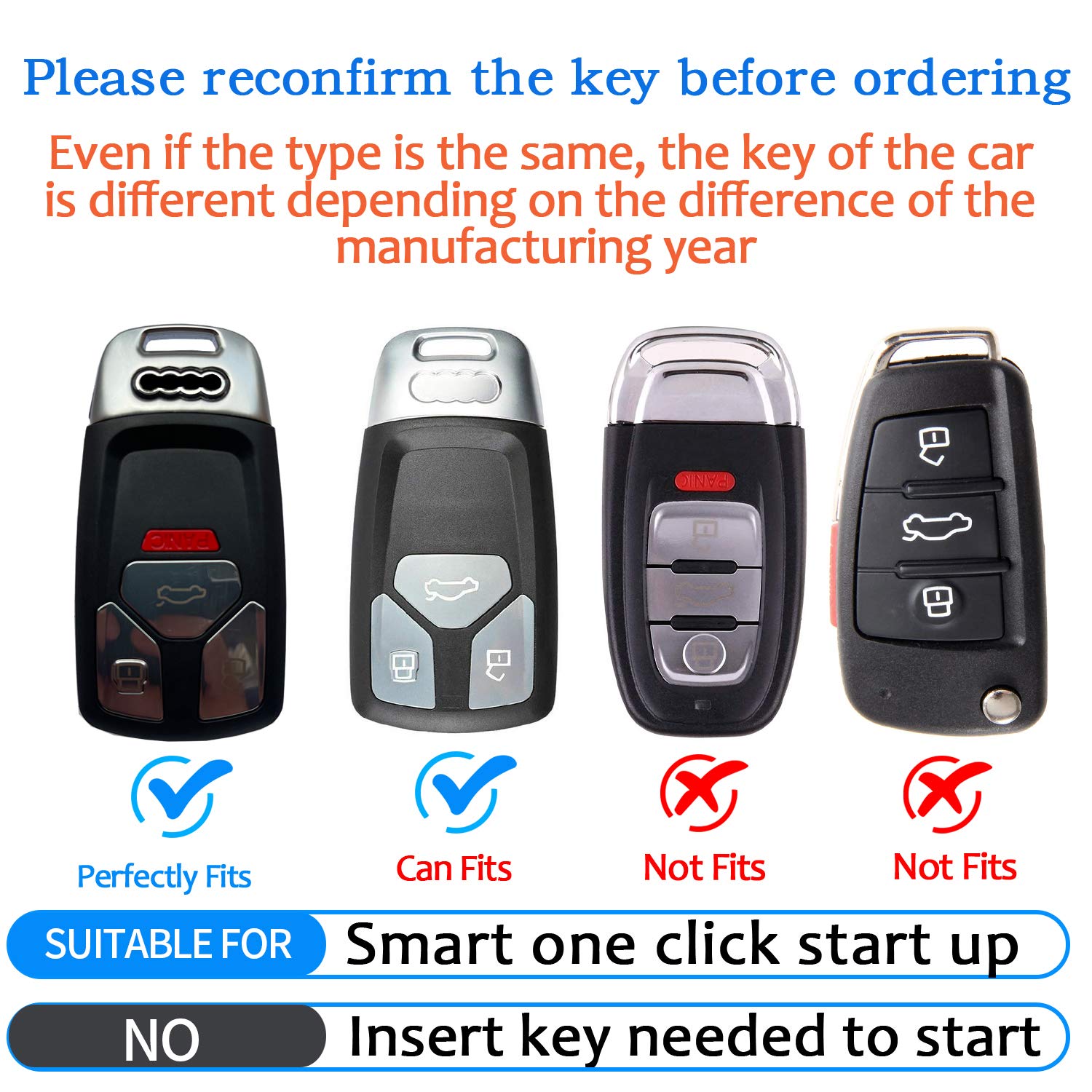 Tukellen Leather Key Fob Cover for Audi A4 Q5 Q7 TT A6 R8 S5 - Black, Genuine Leather with Keychain