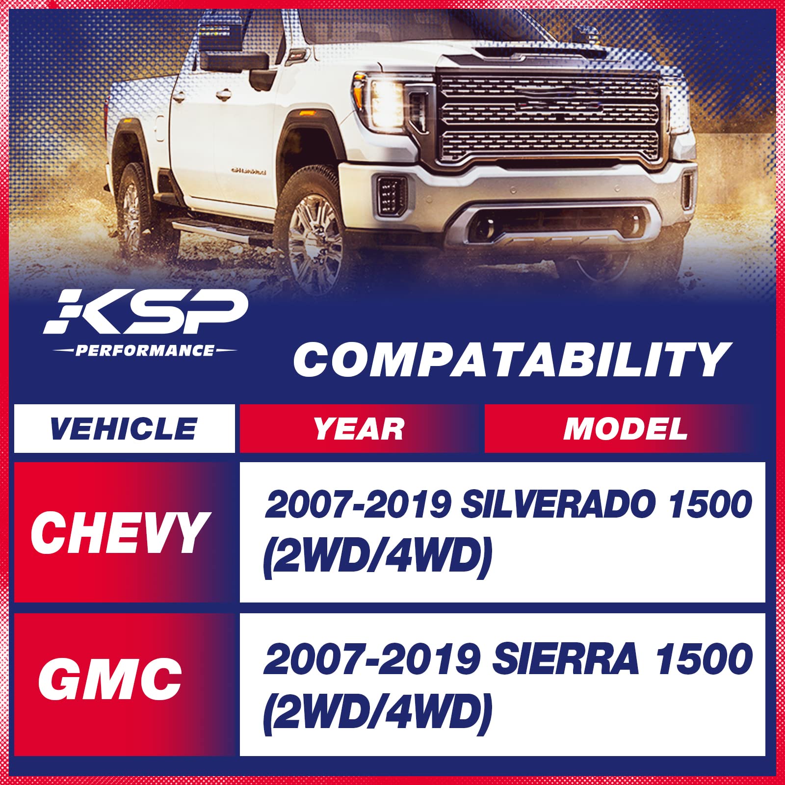 KSP PERFORMANCE 3" Front Leveling Kits for Silverado/Sierra 2007-2024, Aluminum Strut Spacers, Black, Model 22LF8101