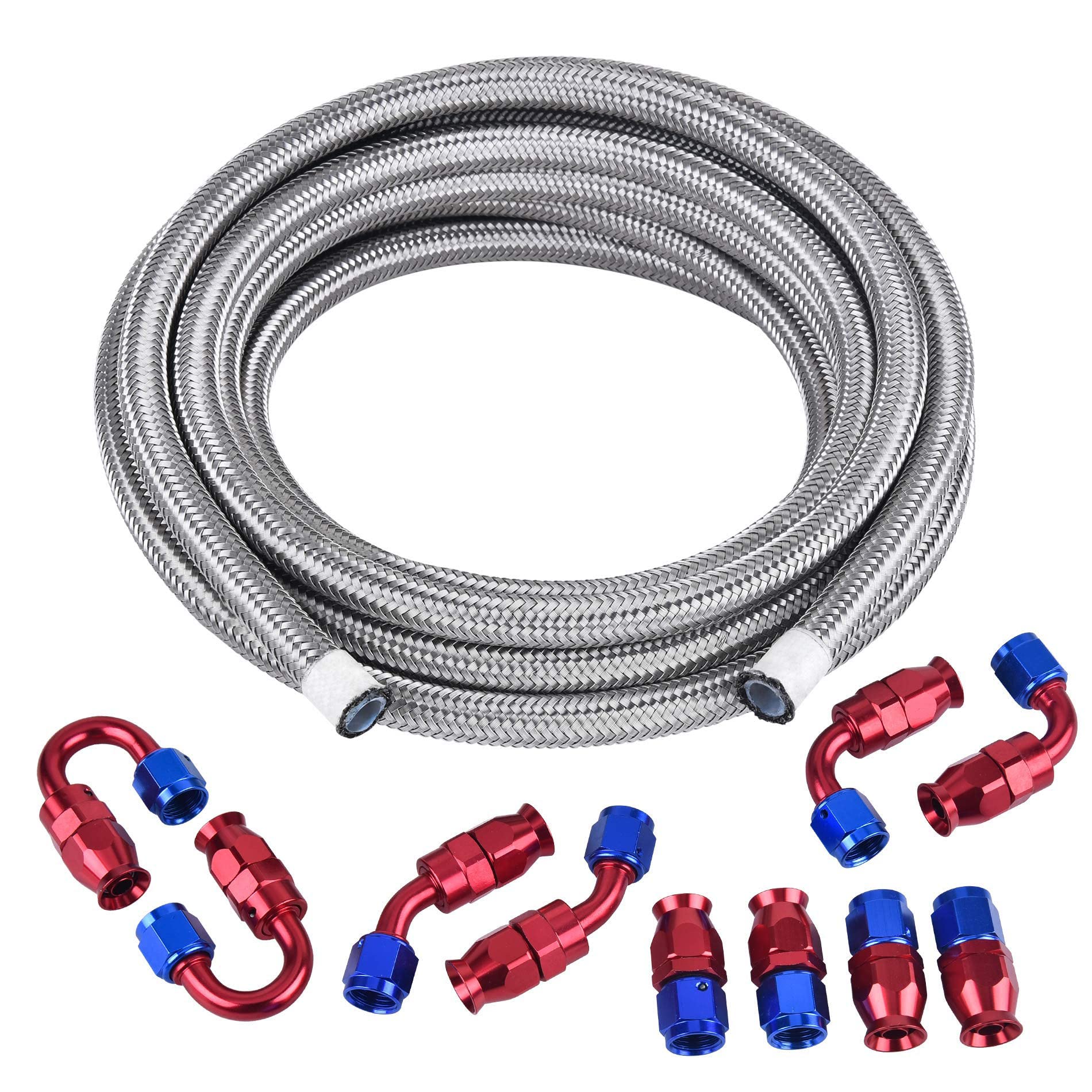 EVIL ENERGY 10AN PTFE Fuel Line Kit,AN10 E85 Stainless Steel Braided Hose 16FT(1/2Inch ID)