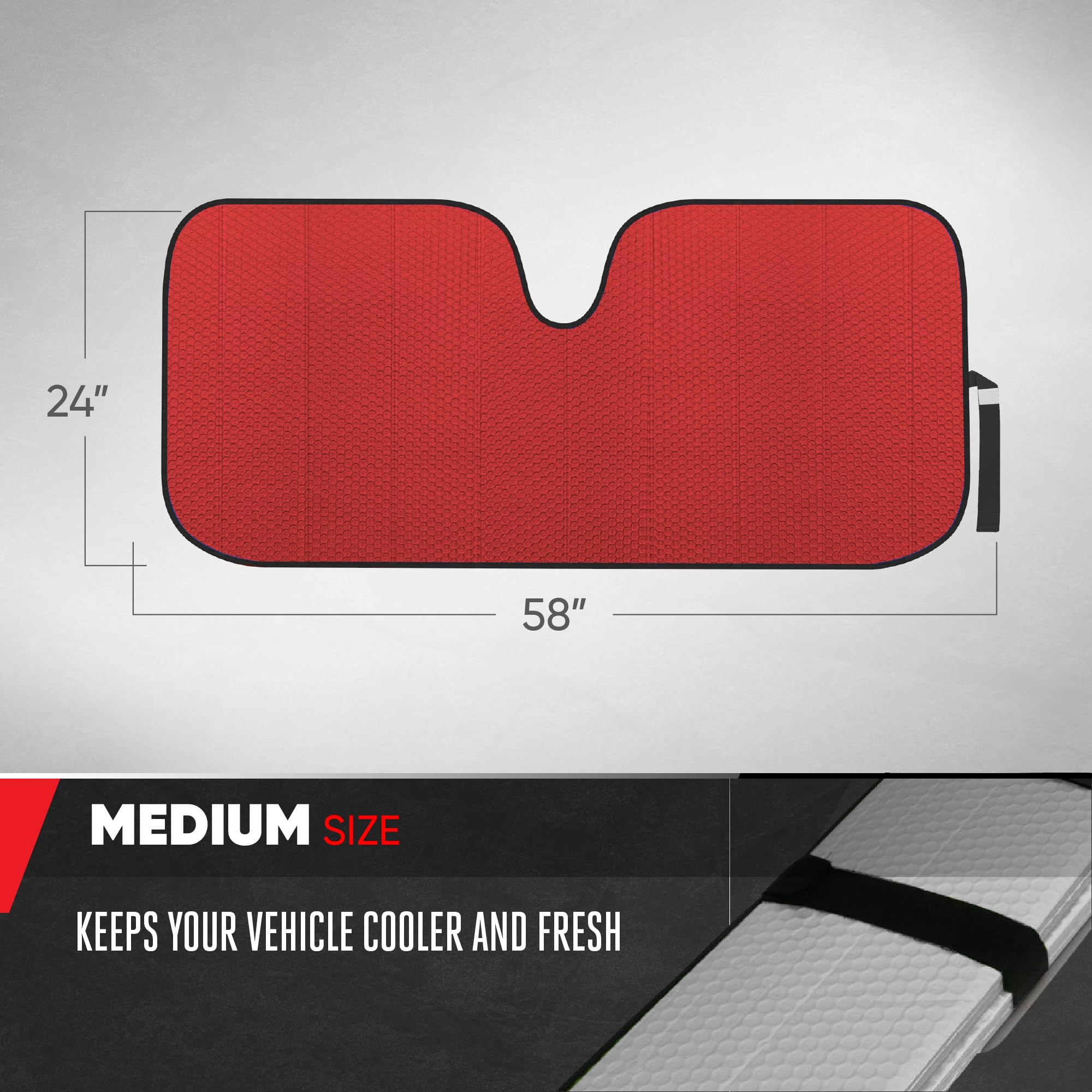 Motor Trend Accordion Red Car Windshield Sun Shade - SUV & Truck Sun Visor - 58" x 24" Dash Cover Protection