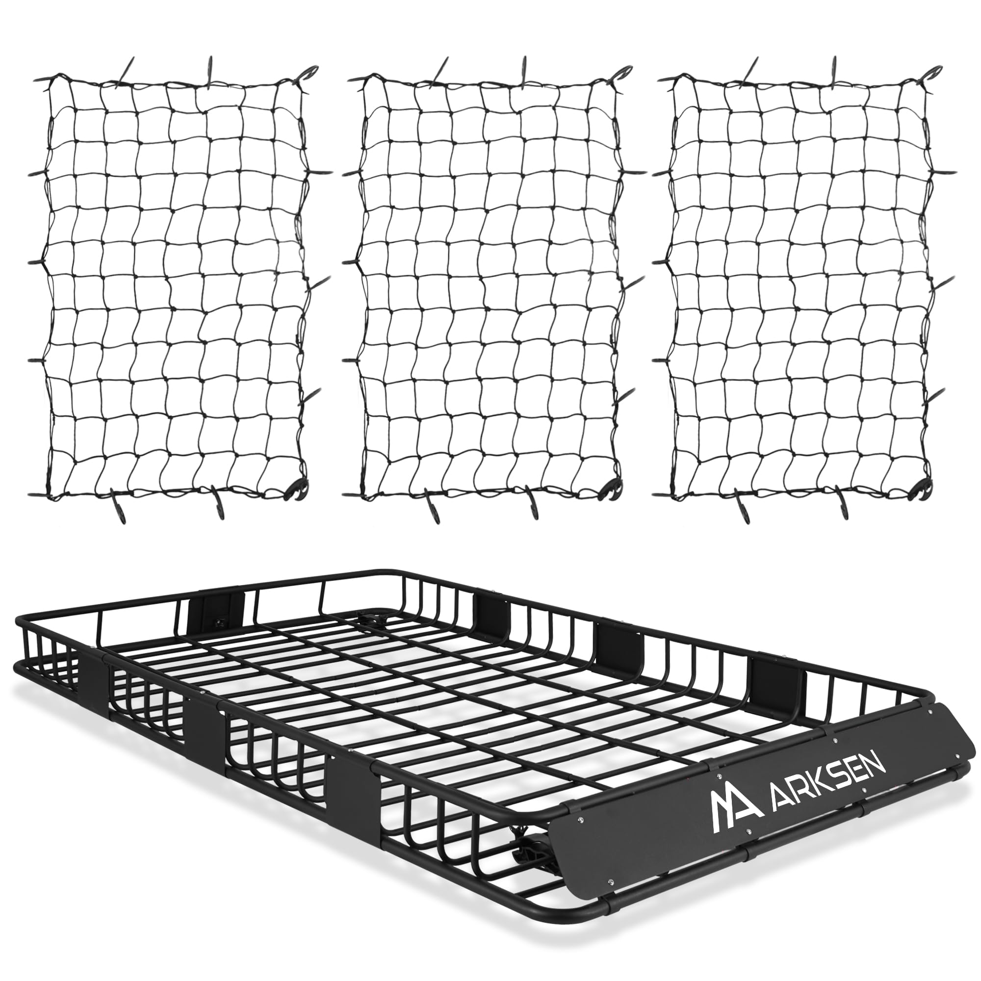 Arksen 84 X 50 Inch Universal Extra Wide 150Lb Heavy Duty Roof Rack Cargo With Three Cargo Nets, Car Top Luggage Holder Carrier 