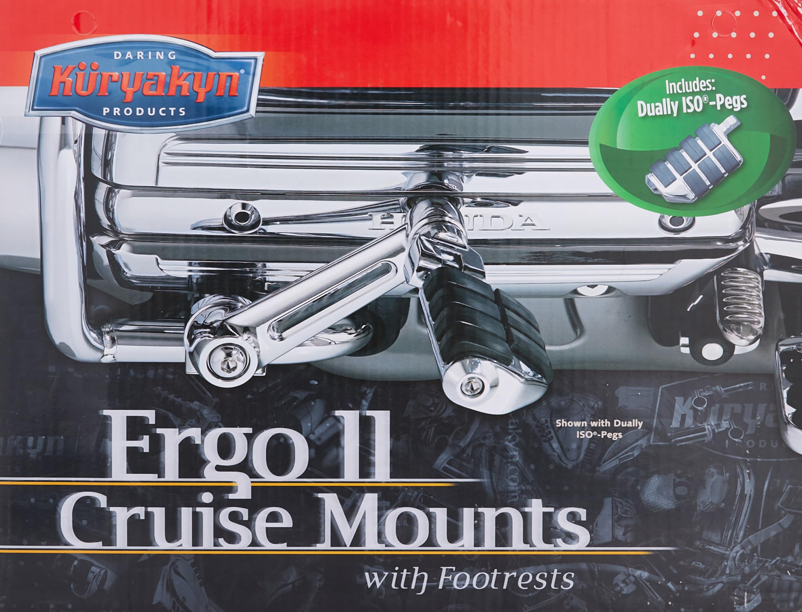 Kuryakyn 4056 Motorcycle Foot Controls with Ergo II Cruise Mounts, Dually ISO Pegs, 6" Arms, Chrome for Honda Gold Wing, Valkyrie