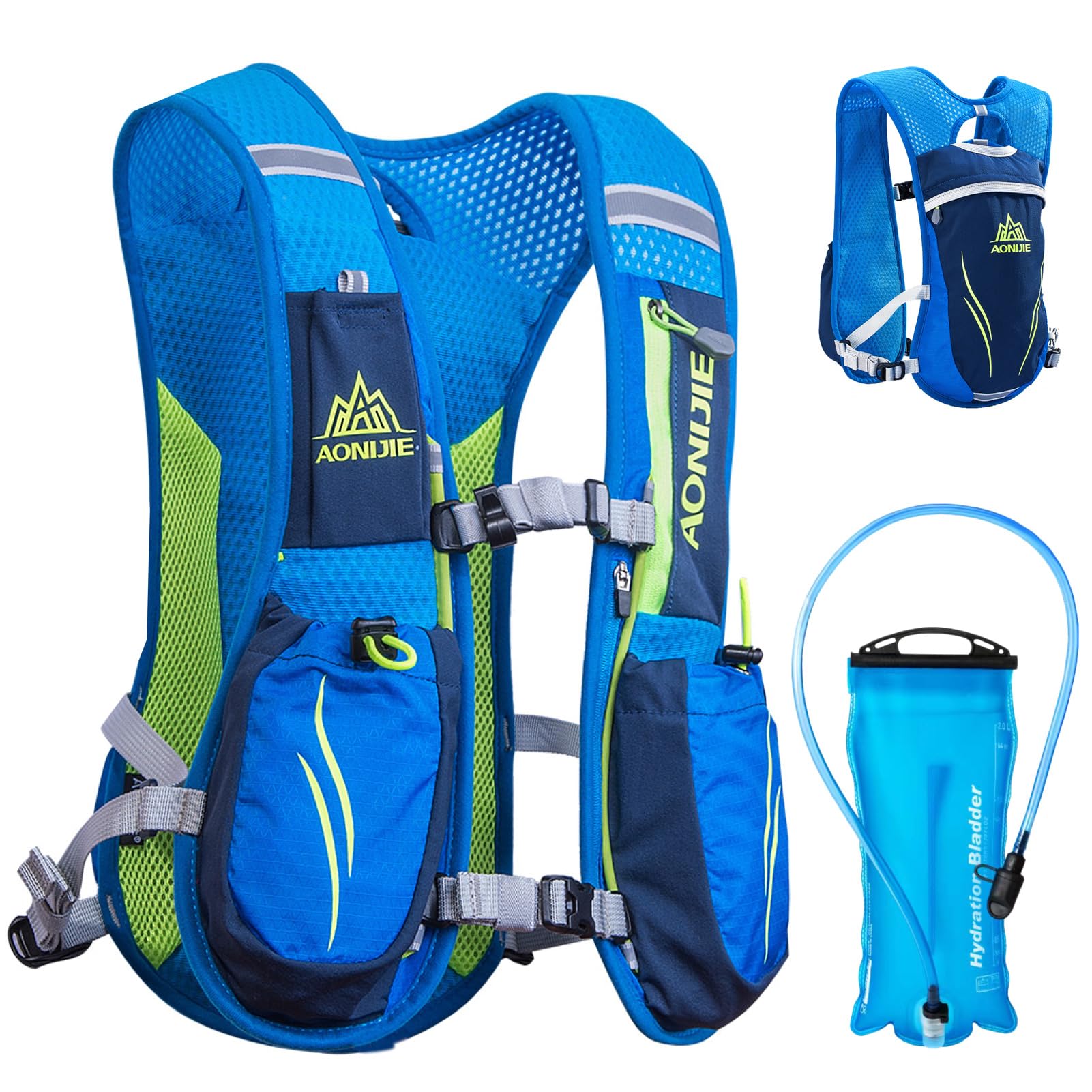 Azarxis Hydration Running Vest Backpack Pack 5.5L For Women And Men Jogging Trail Race Marathon Cycling Hiking (Blue With 2L Water Bladder)