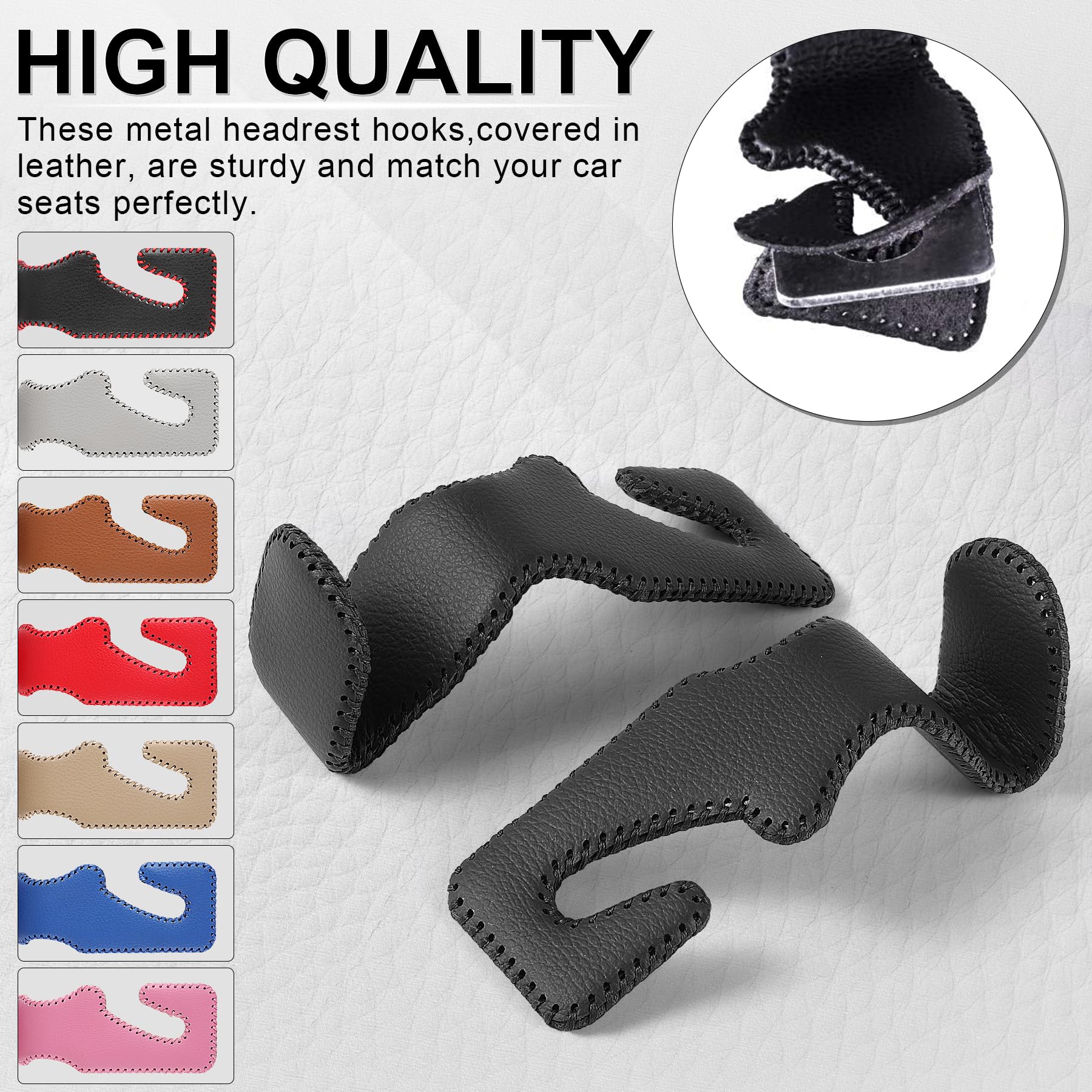 Livtee Headrest Hook For Car, Back Seat Organizer Black Leather Hanger Holder Hook, Interior Car Accessories For Hanging Purses
