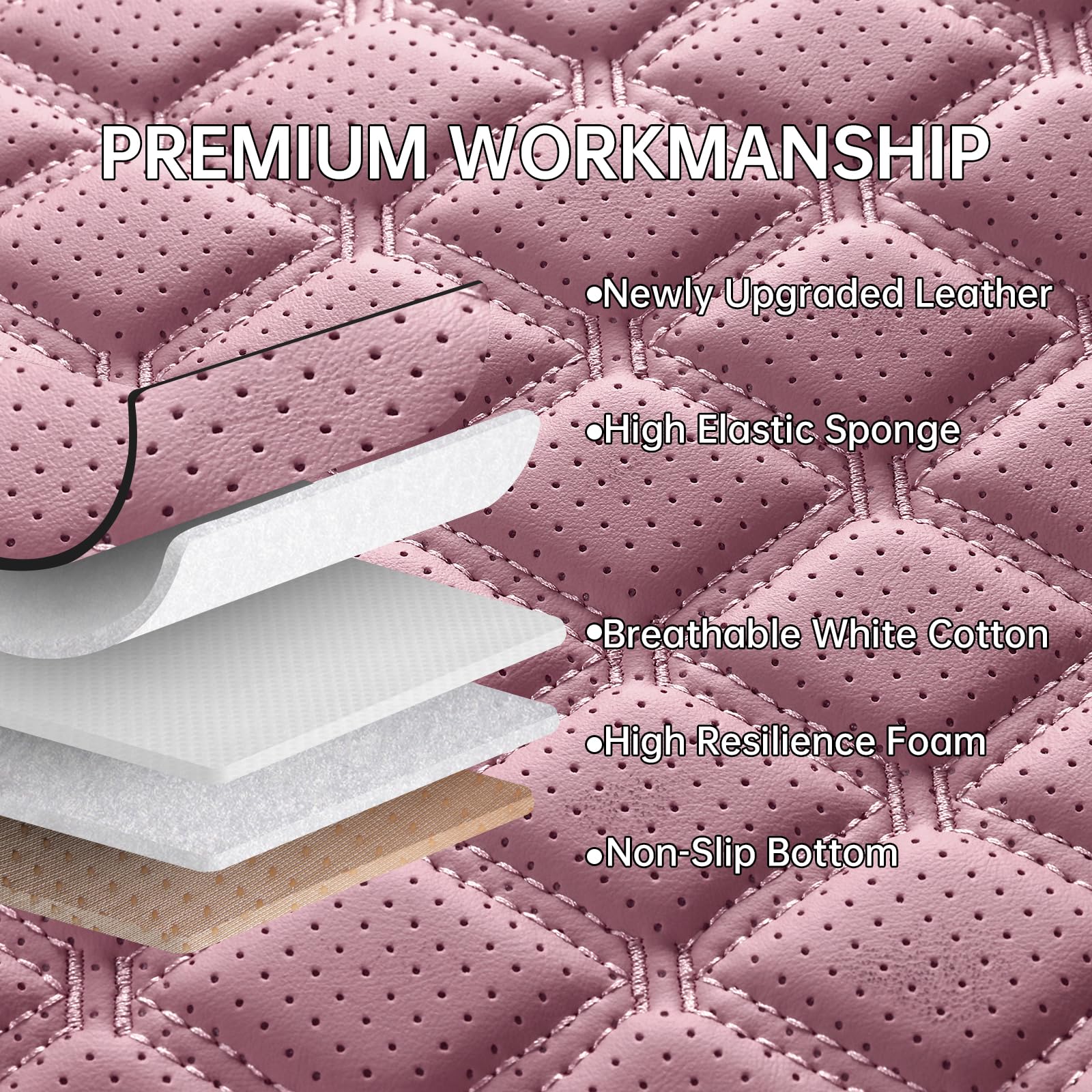 Sxikin Full Set Car Seat Covers - Luxury Pink Faux Leather, Waterproof, Non-Slip, Universal Fit for Cars, SUVs, Trucks